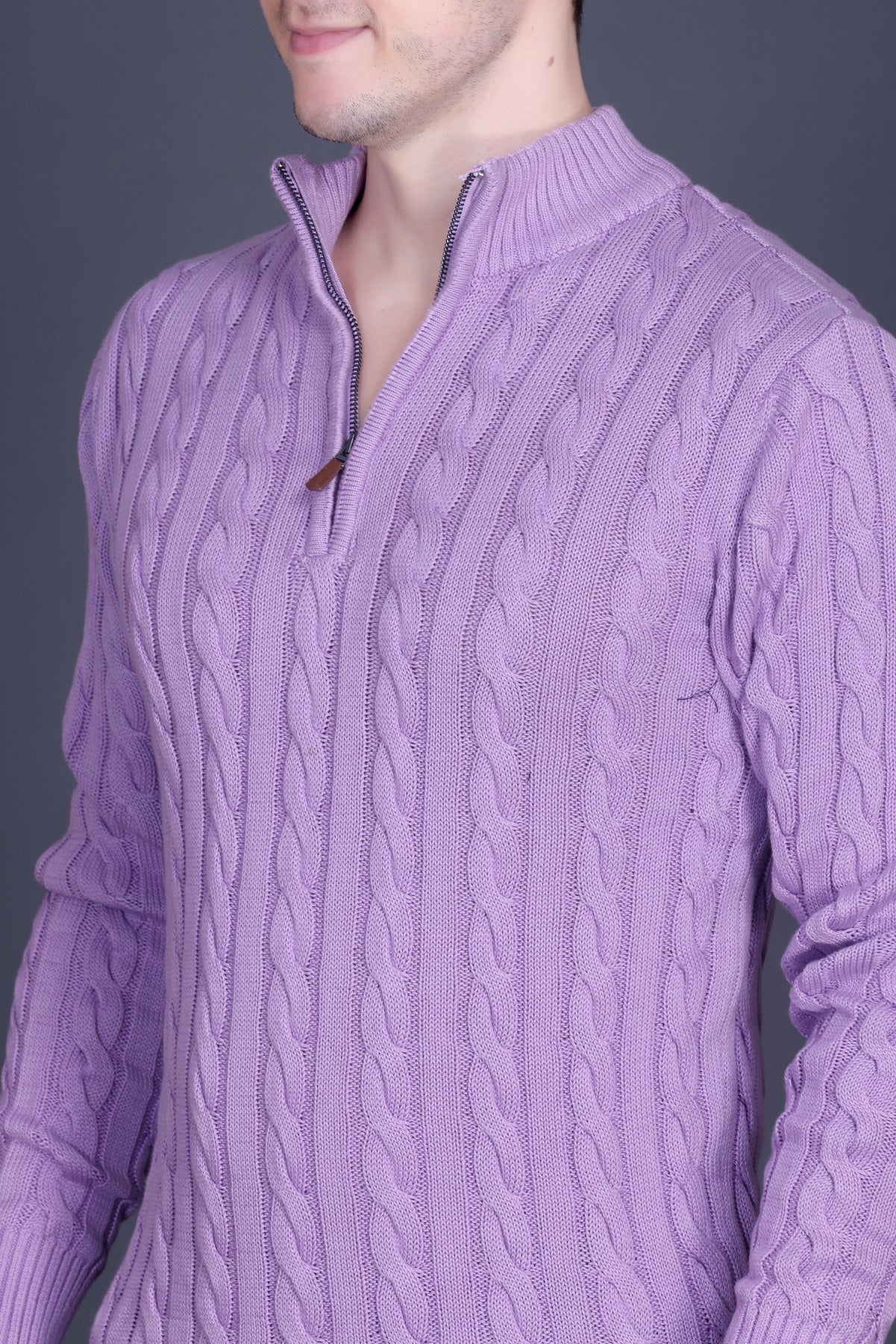 Men Self Design Collared Neck Lavender Sweater