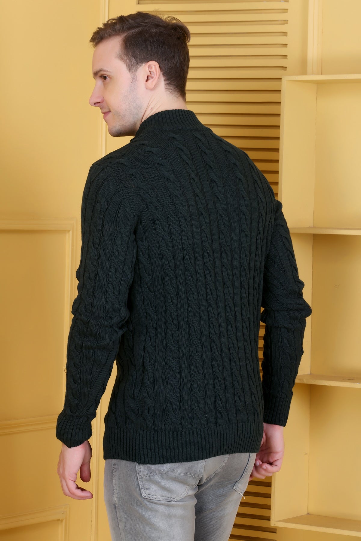Men’s Self-Design Collared Olive Sweater | Stylish Winter Wear for Men | Premium Knit Pullover