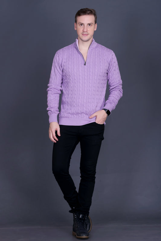 Men Solid Collared Neck Lavender Sweater
