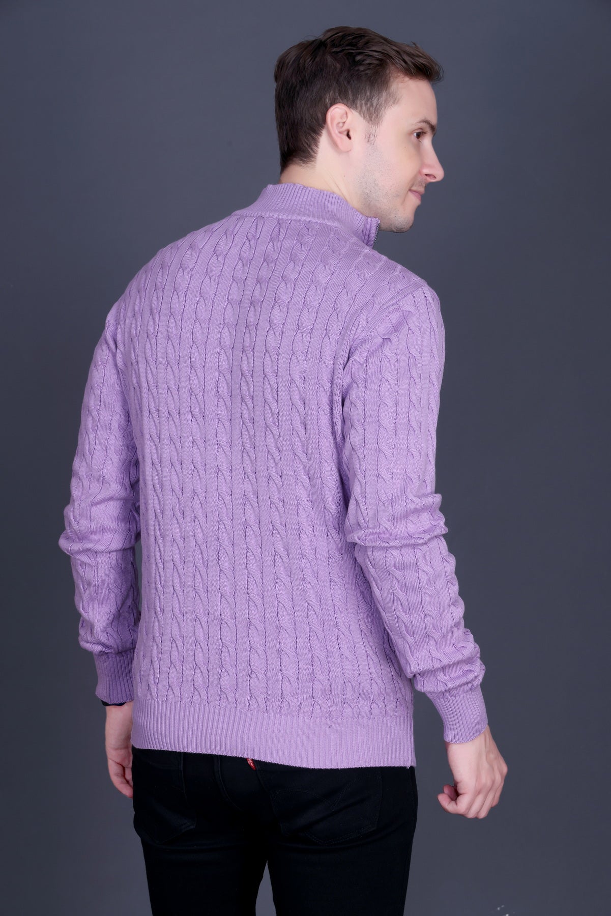 Men Solid Collared Neck Lavender Sweater