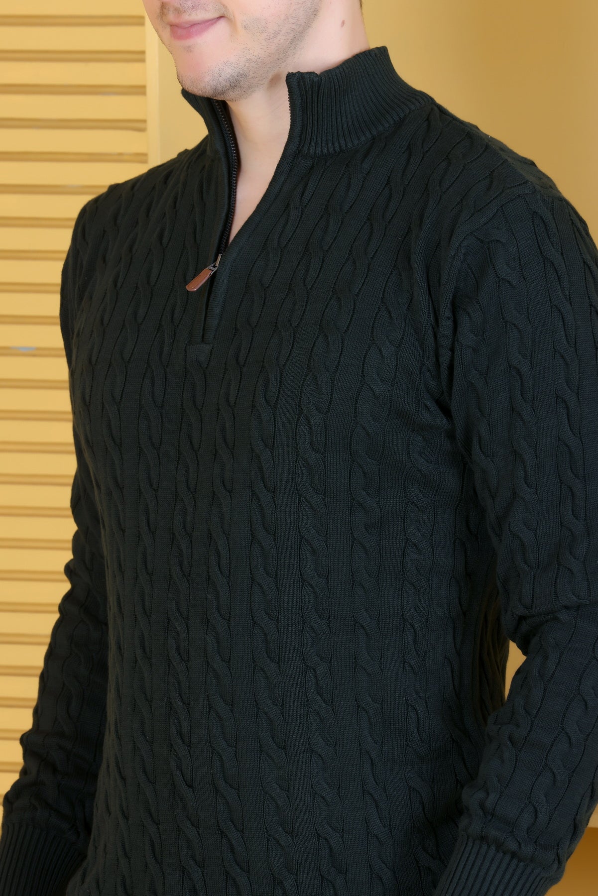 Men Solid Collared Neck Olive Sweater