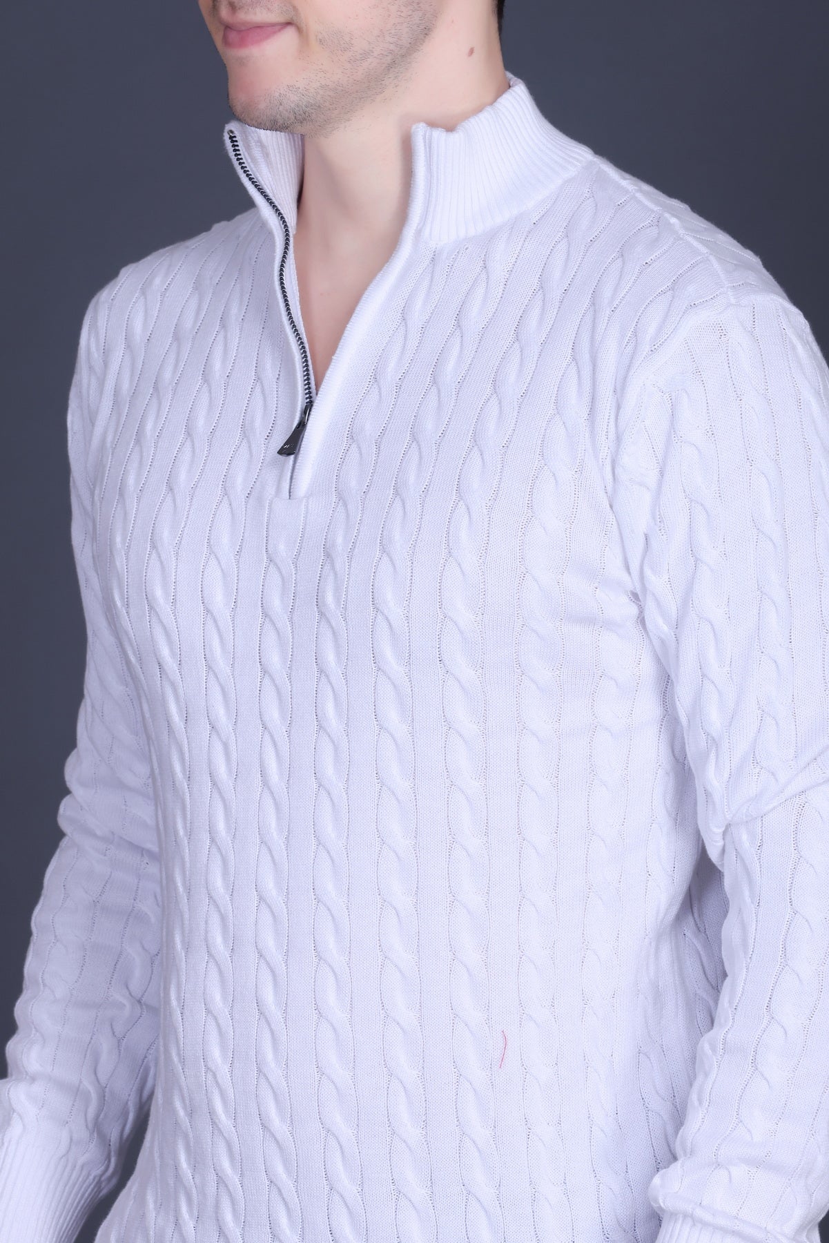 Men Solid Collared Neck White Sweater