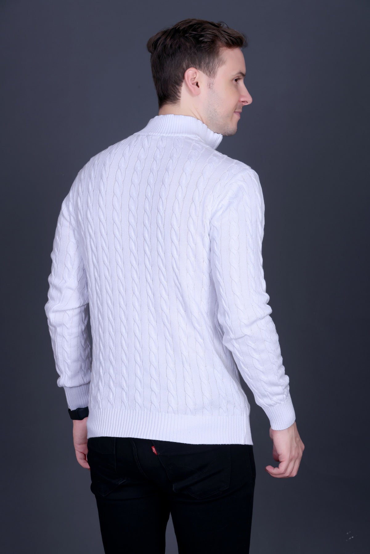 Men Solid Collared Neck White Sweater