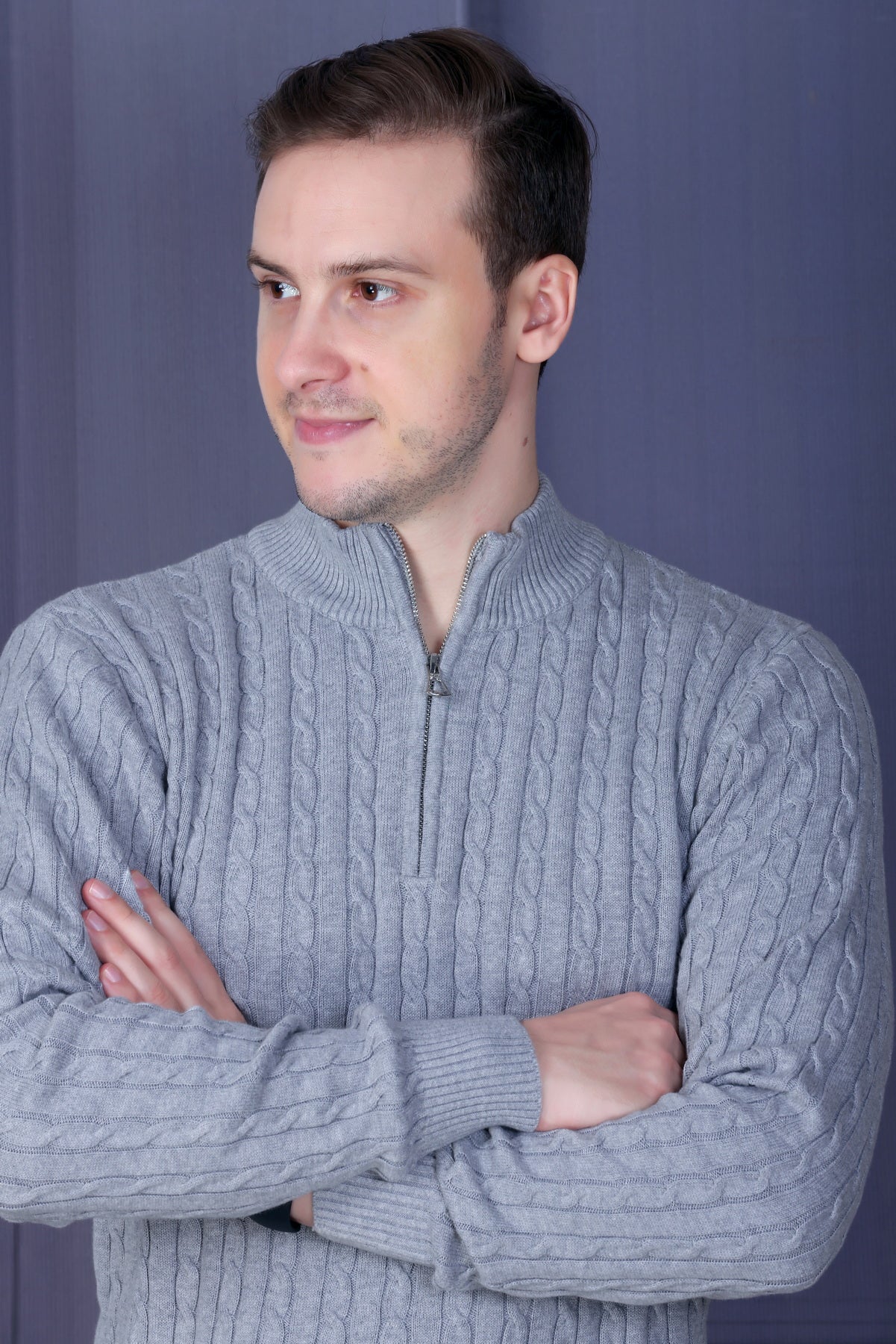 Men Solid, Self Design Turtle Neck Grey Sweater