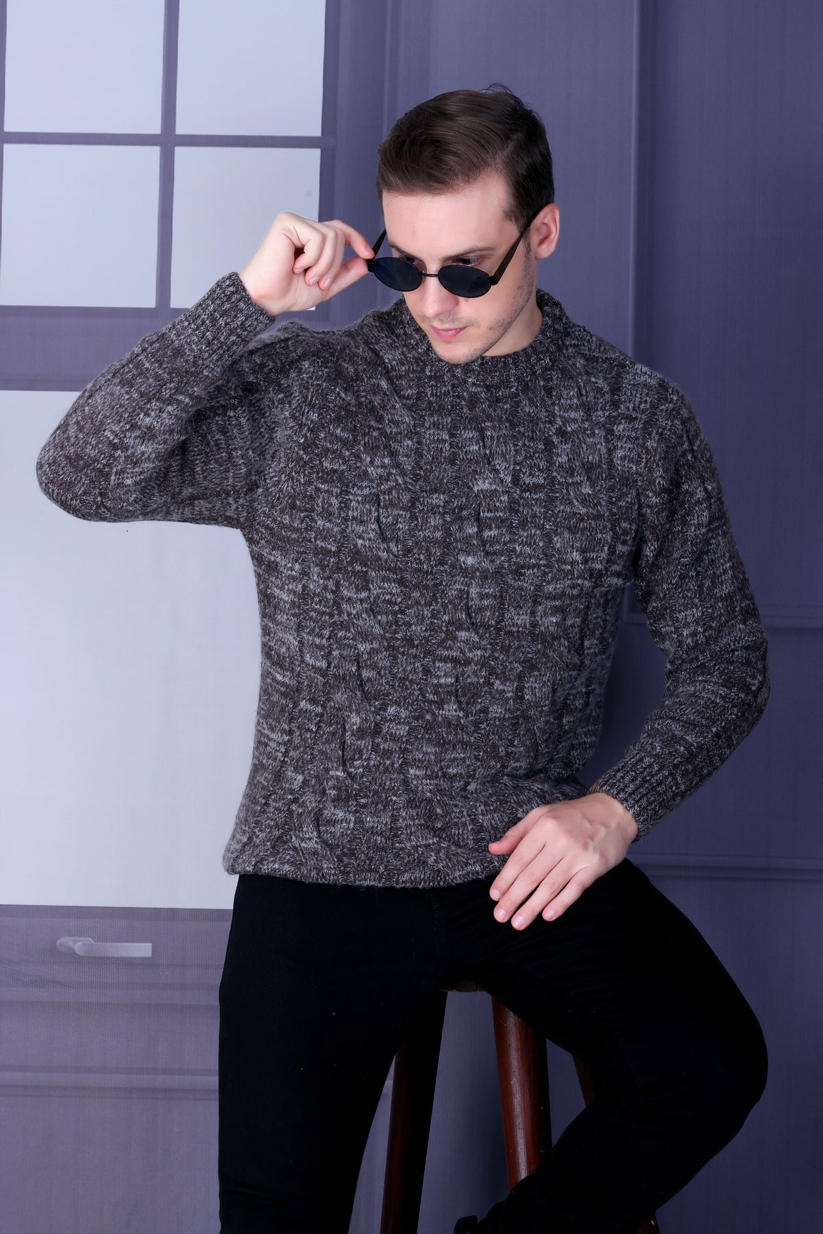 Men Self Design Round Neck Multicolor Sweater