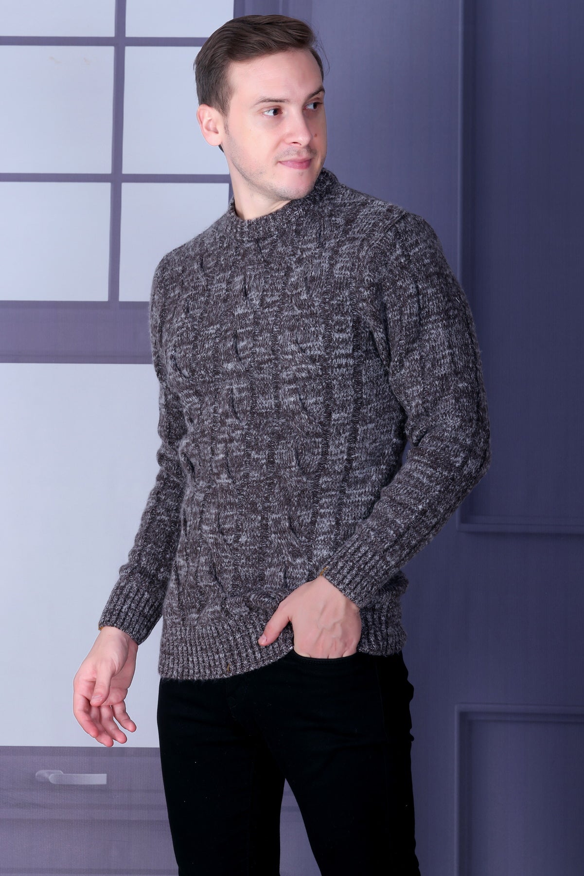 Men Self Design Round Neck Multicolor Sweater