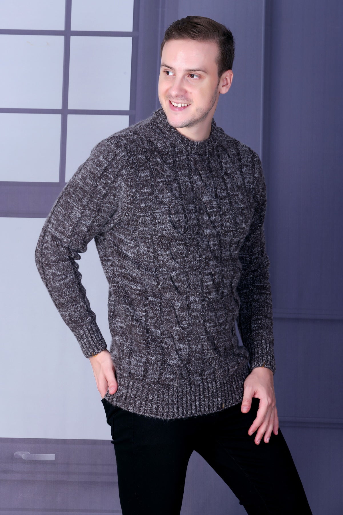 Men Self Design Round Neck Multicolor Sweater