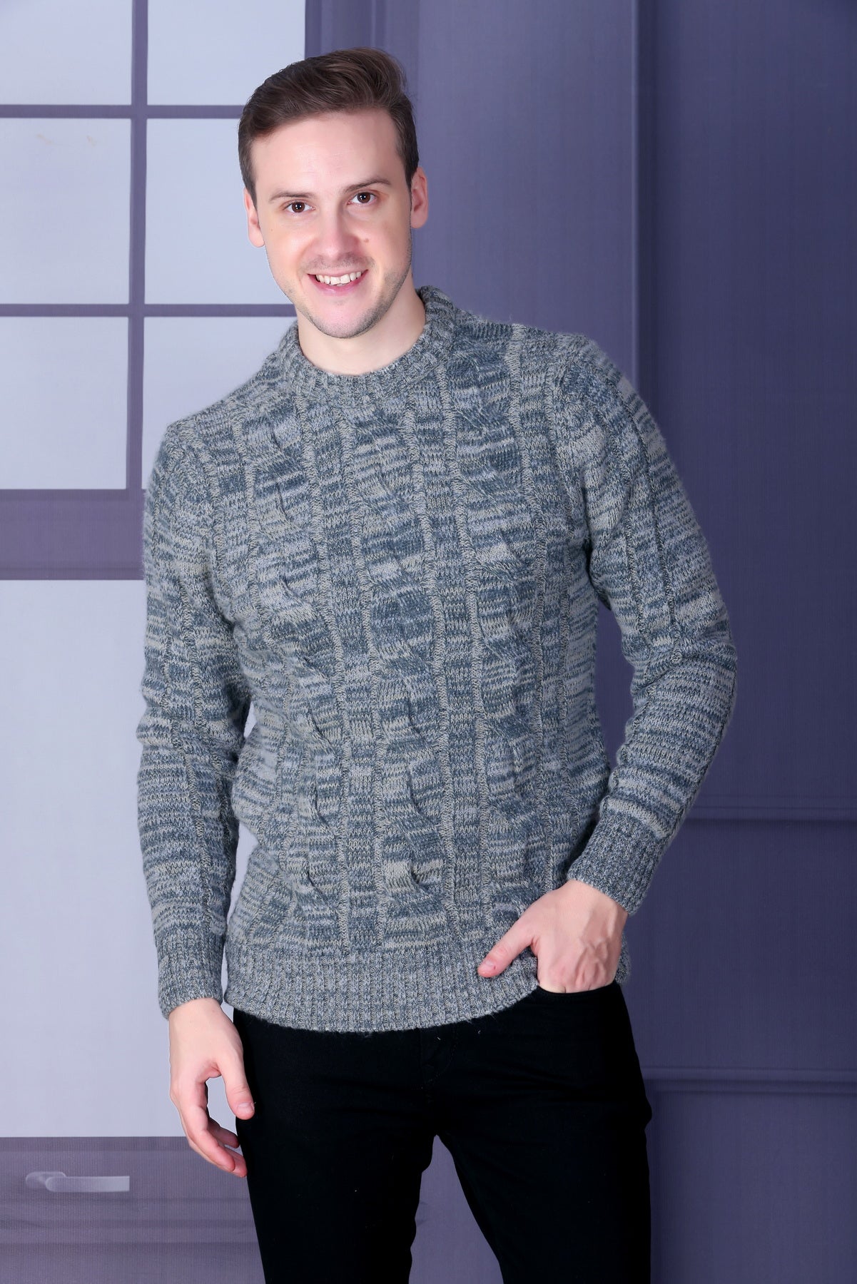 Men Self Design Round Neck Multicolor Sweater