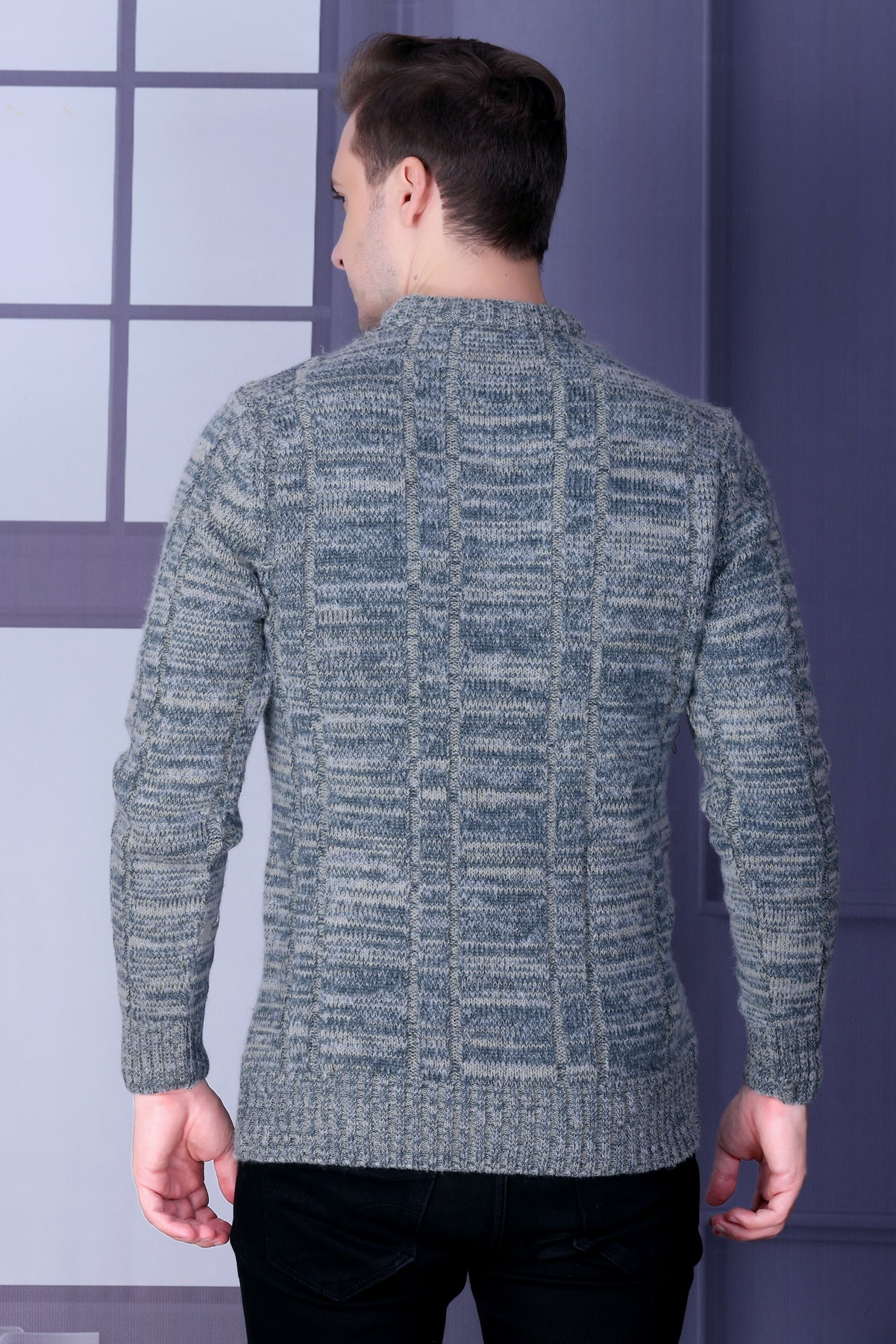 Men Self Design Round Neck Multicolor Sweater