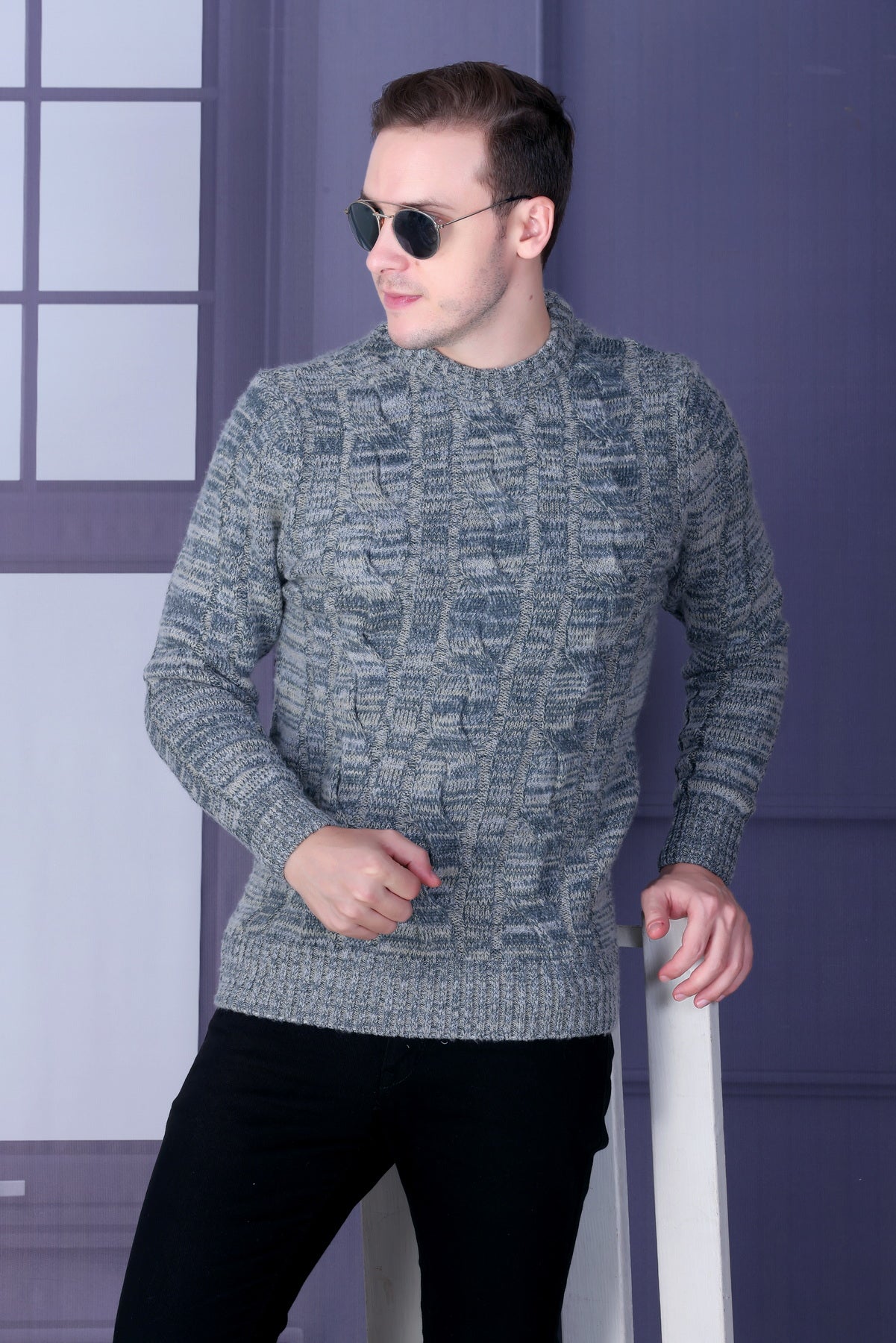 Men Self Design Round Neck Multicolor Sweater