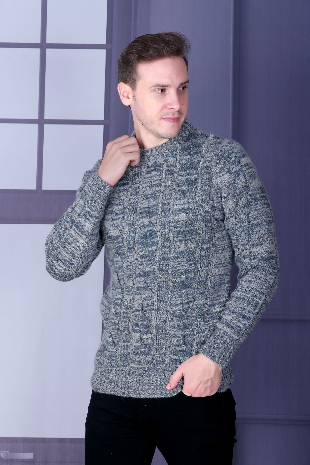 Men Self Design Round Neck Multicolor Sweater