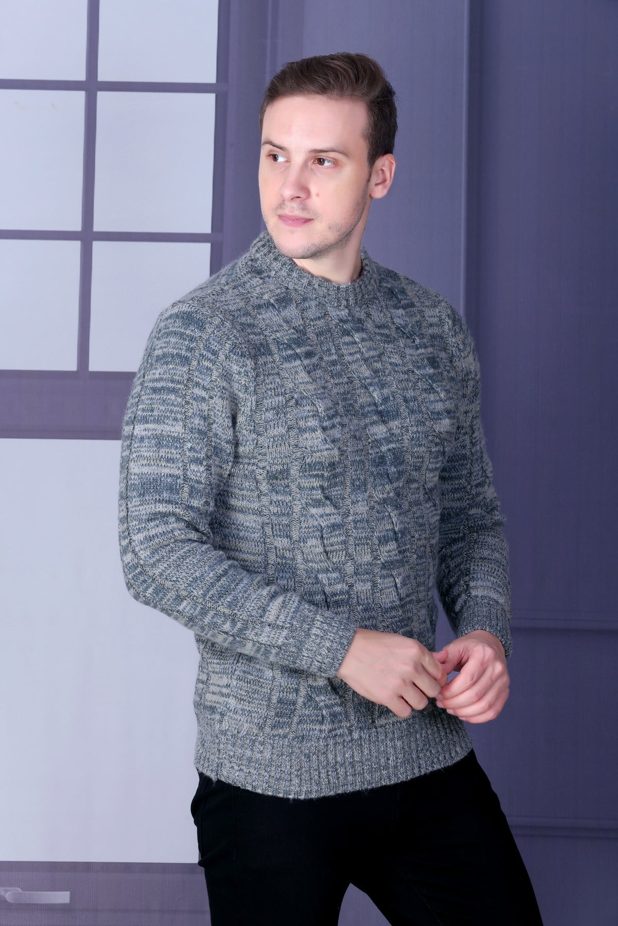 Men Self Design Round Neck Multicolor Sweater