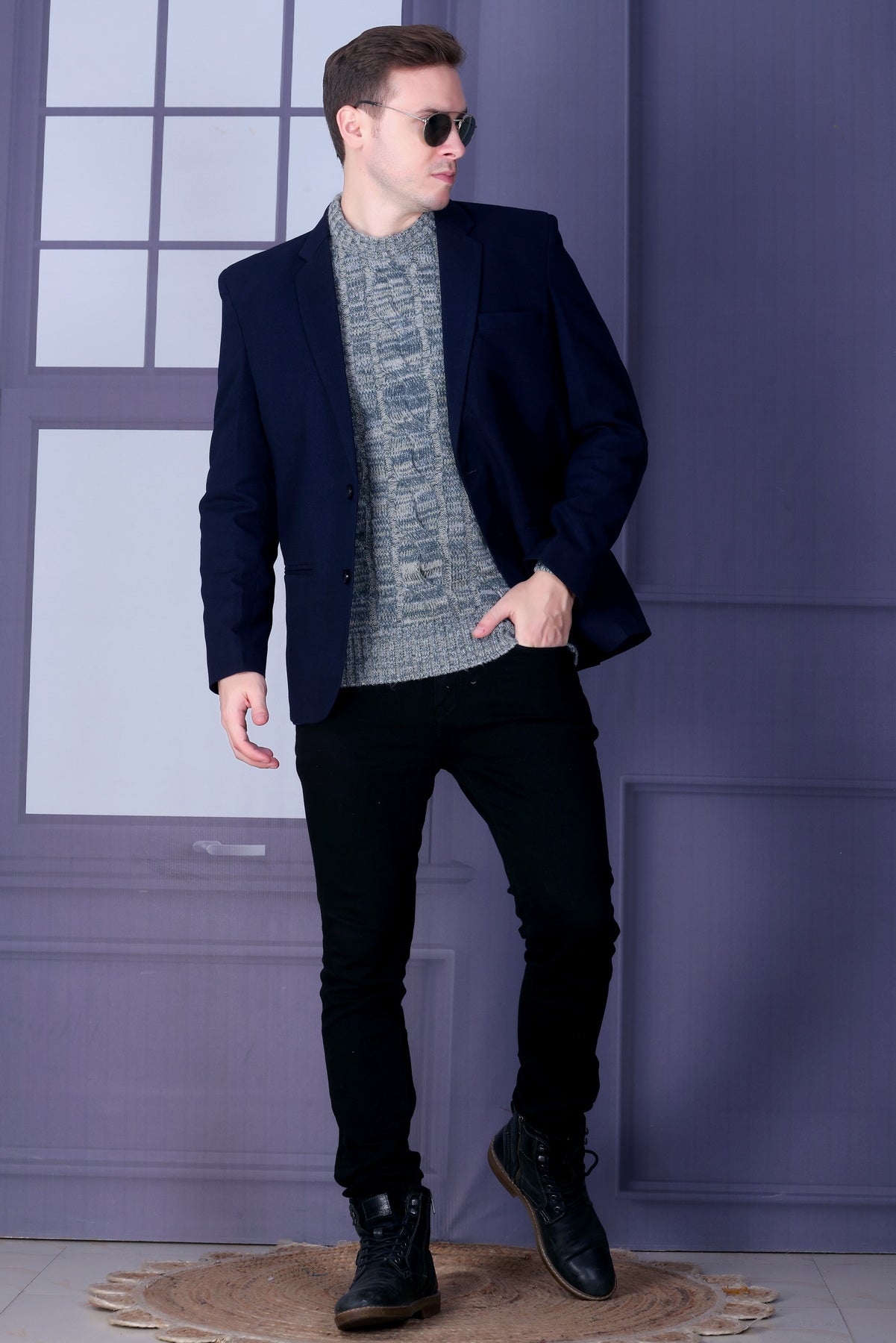 Men Self Design Round Neck Multicolor Sweater