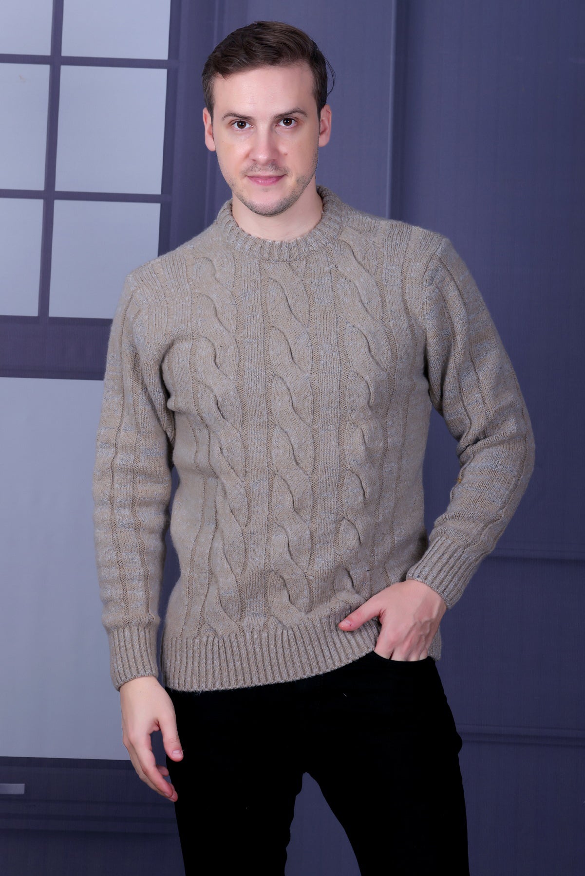 Men Self Design Round Neck Multicolor Sweater