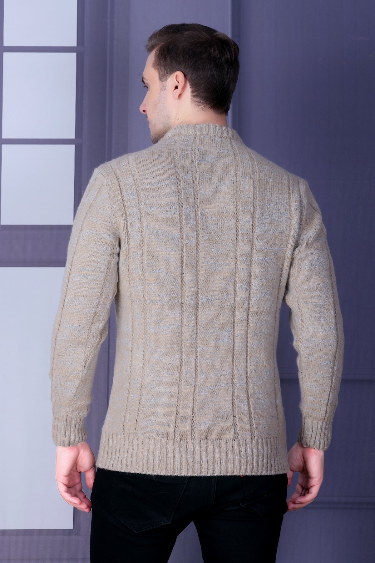 Men Self Design Round Neck Multicolor Sweater