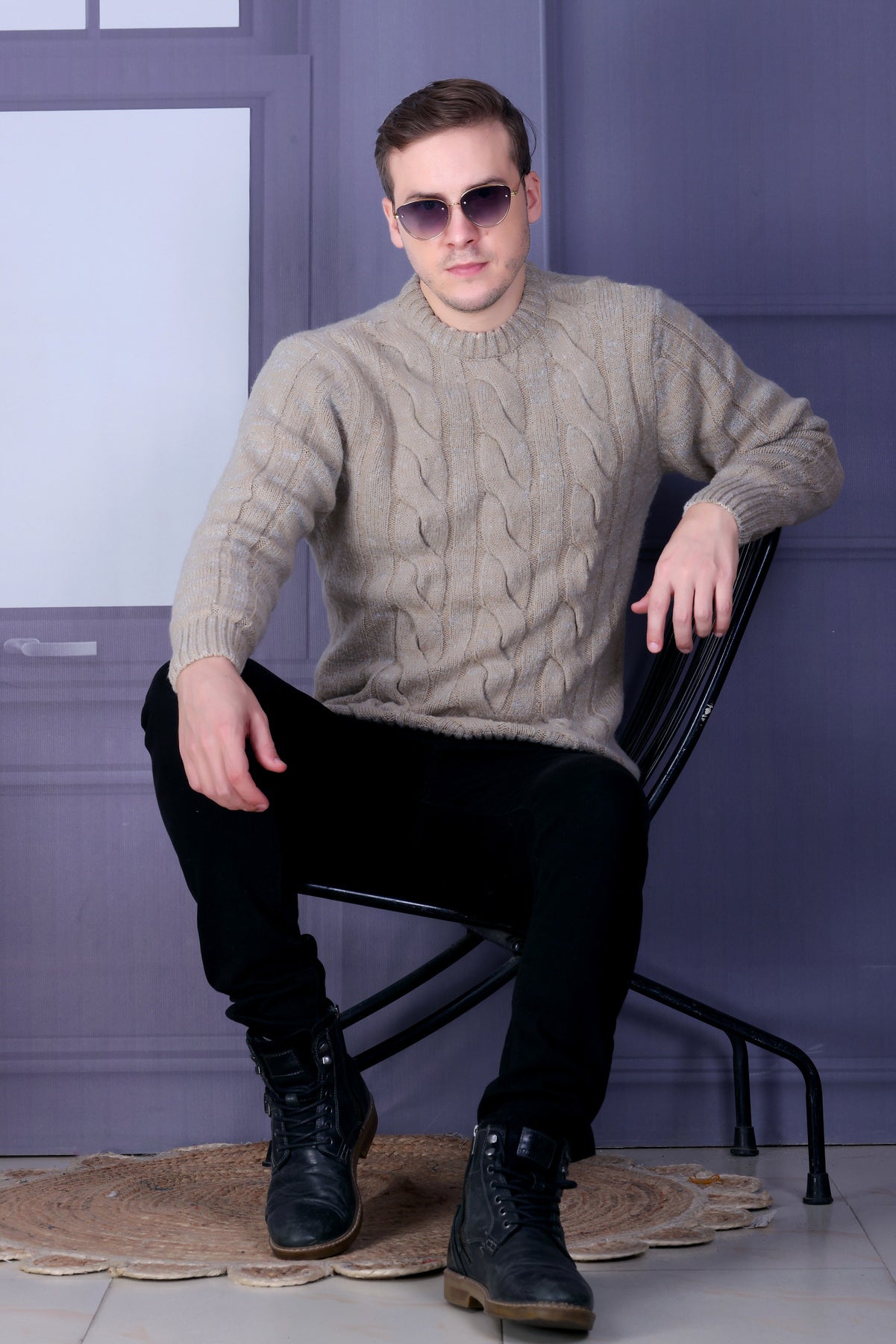 Men Self Design Round Neck Multicolor Sweater