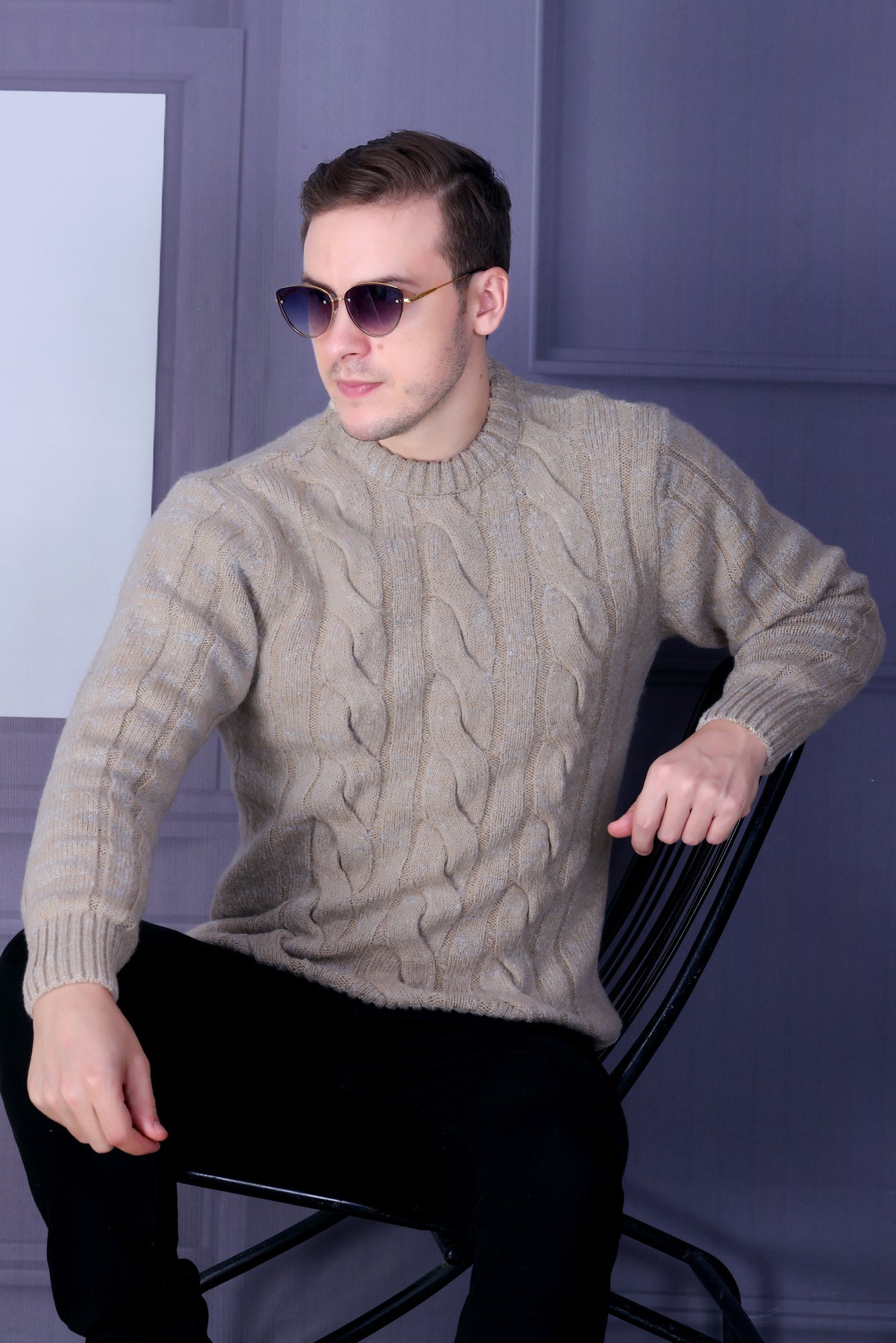 Men Self Design Round Neck Multicolor Sweater