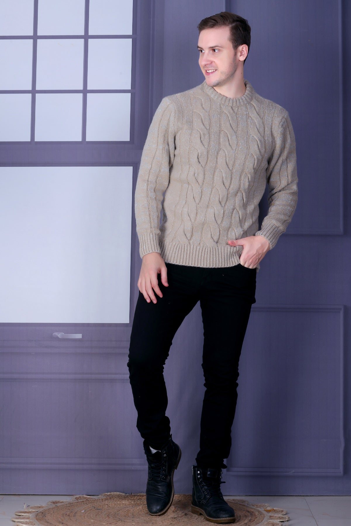 Men Self Design Round Neck Multicolor Sweater