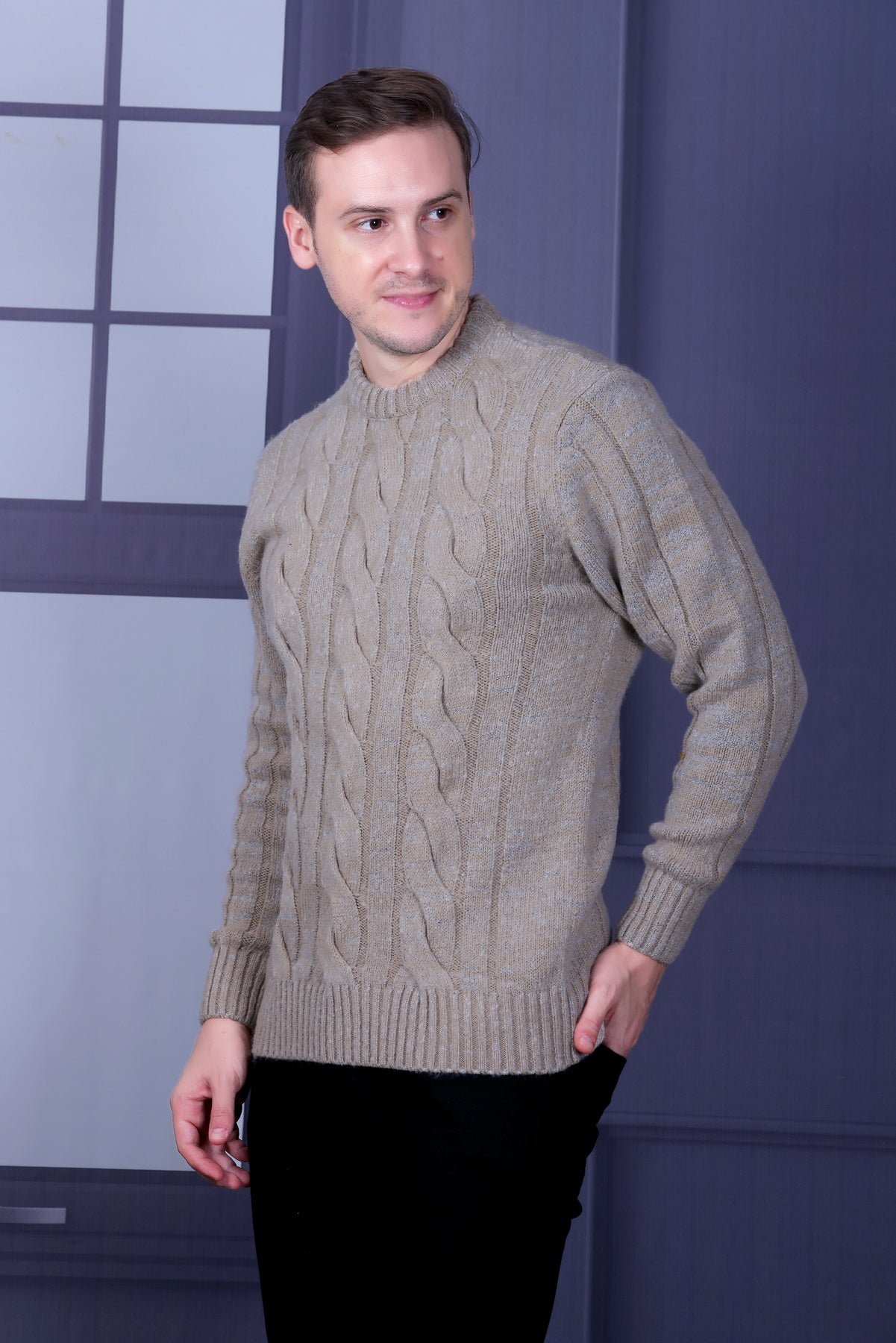 Men Self Design Round Neck Multicolor Sweater