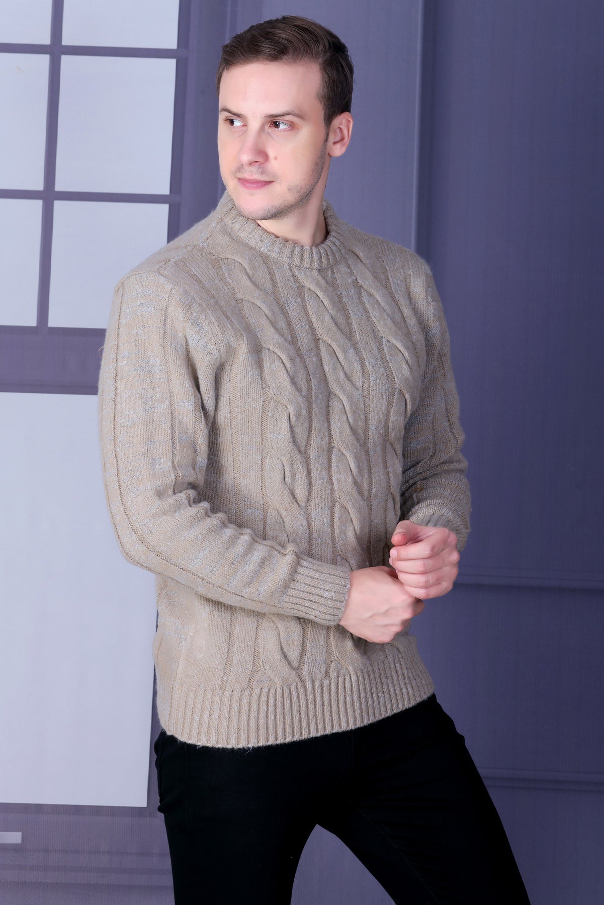 Men Self Design Round Neck Multicolor Sweater
