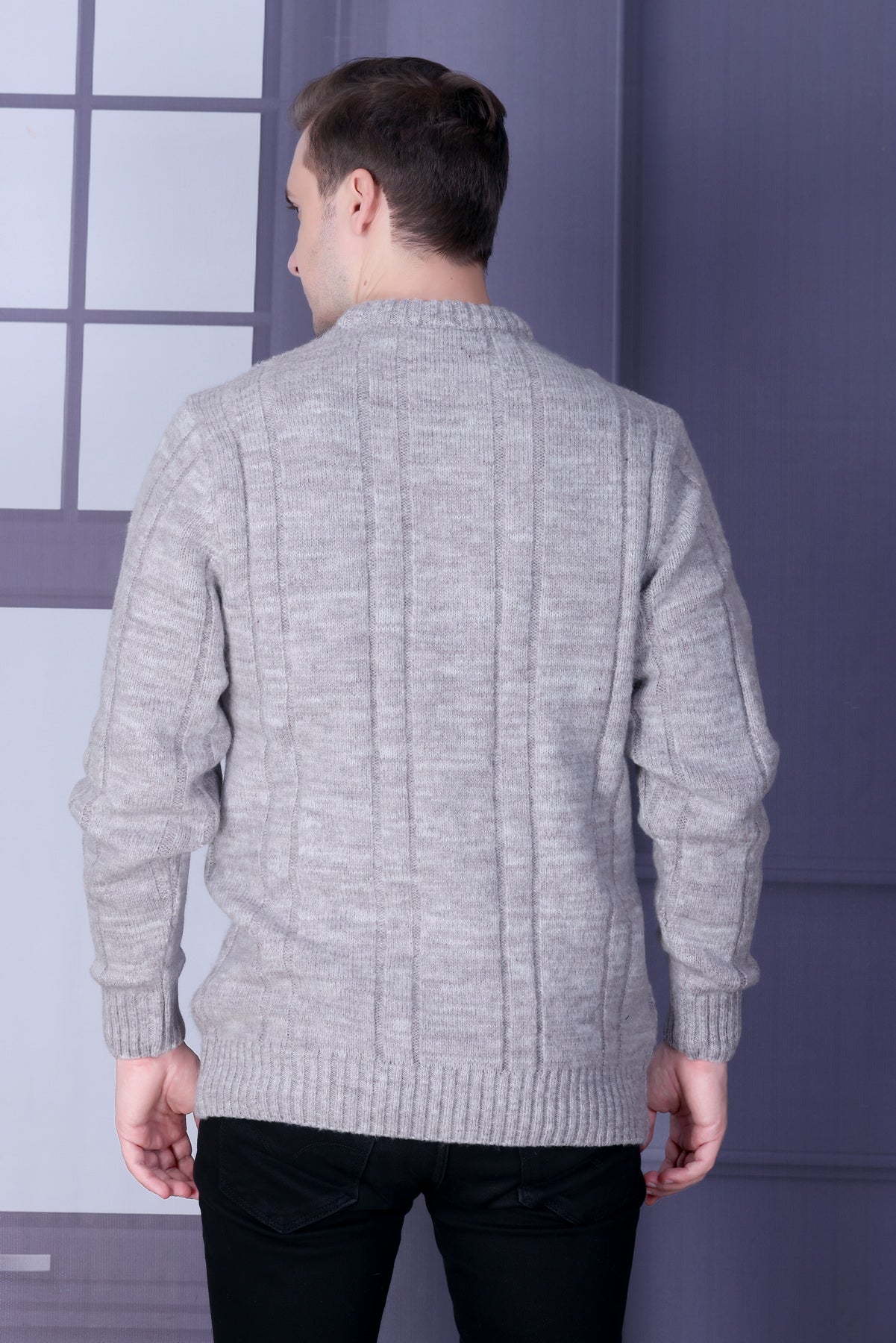 Men Self Design Round Neck Multicolor Sweater