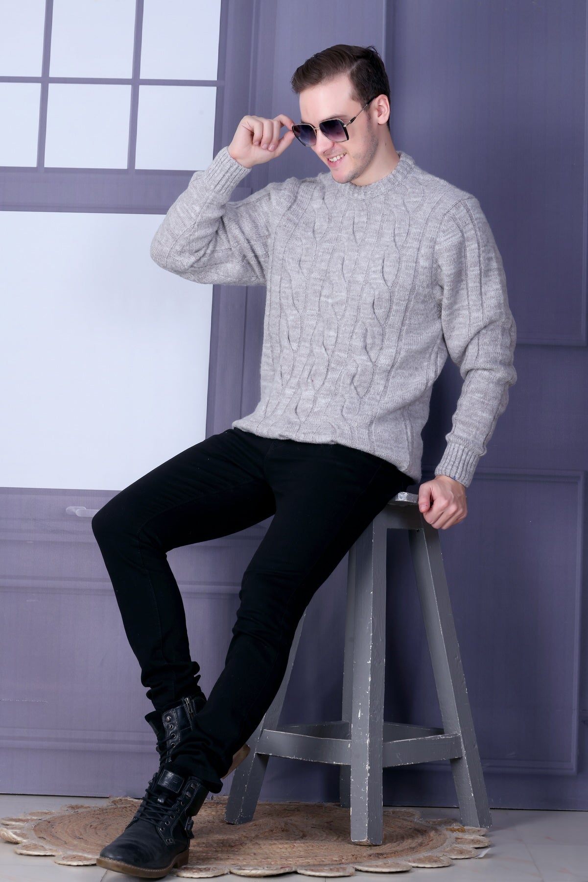 Men Self Design Round Neck Multicolor Sweater