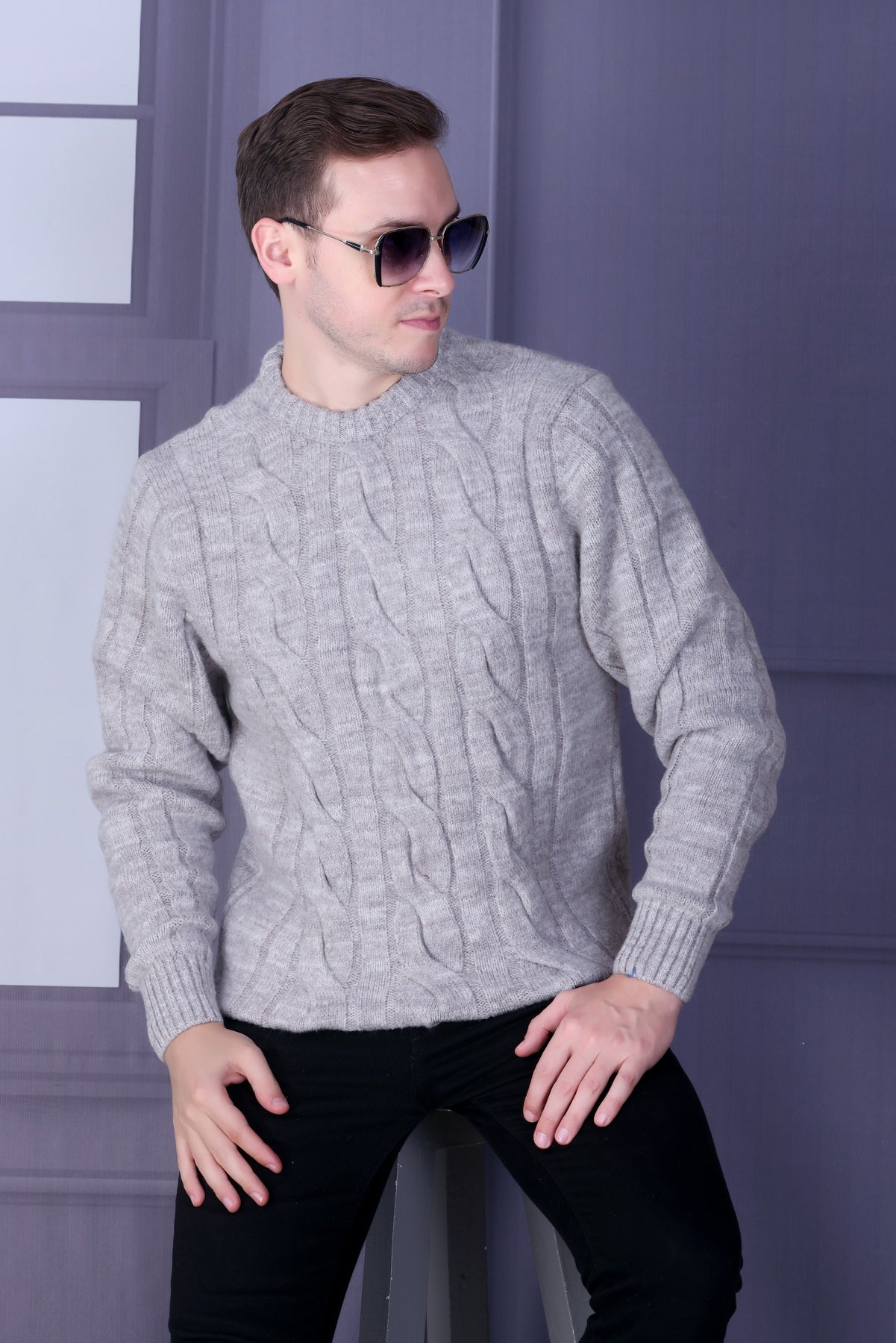 Men Self Design Round Neck Multicolor Sweater