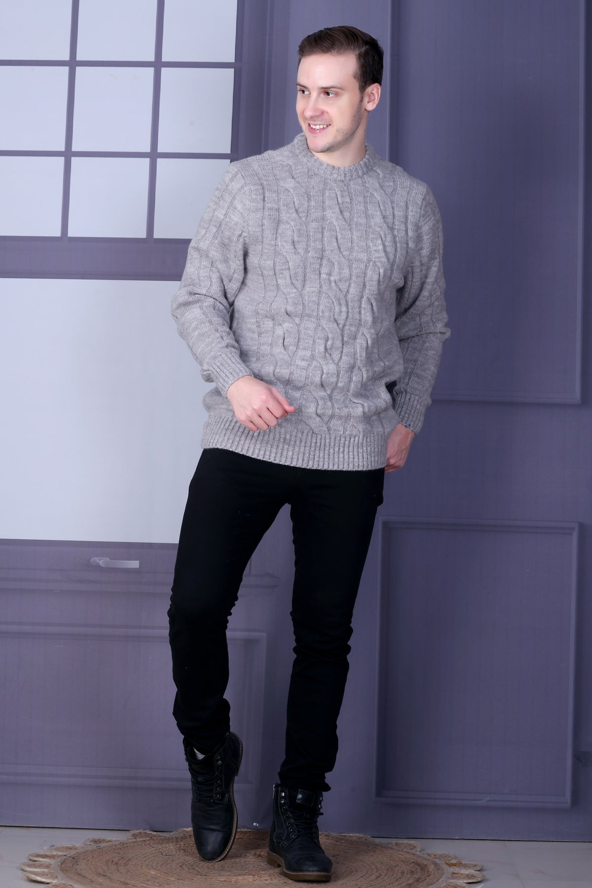 Men Self Design Round Neck Multicolor Sweater