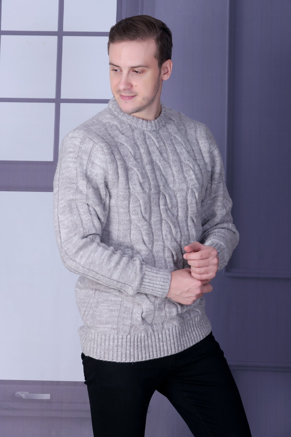 Men Self Design Round Neck Multicolor Sweater