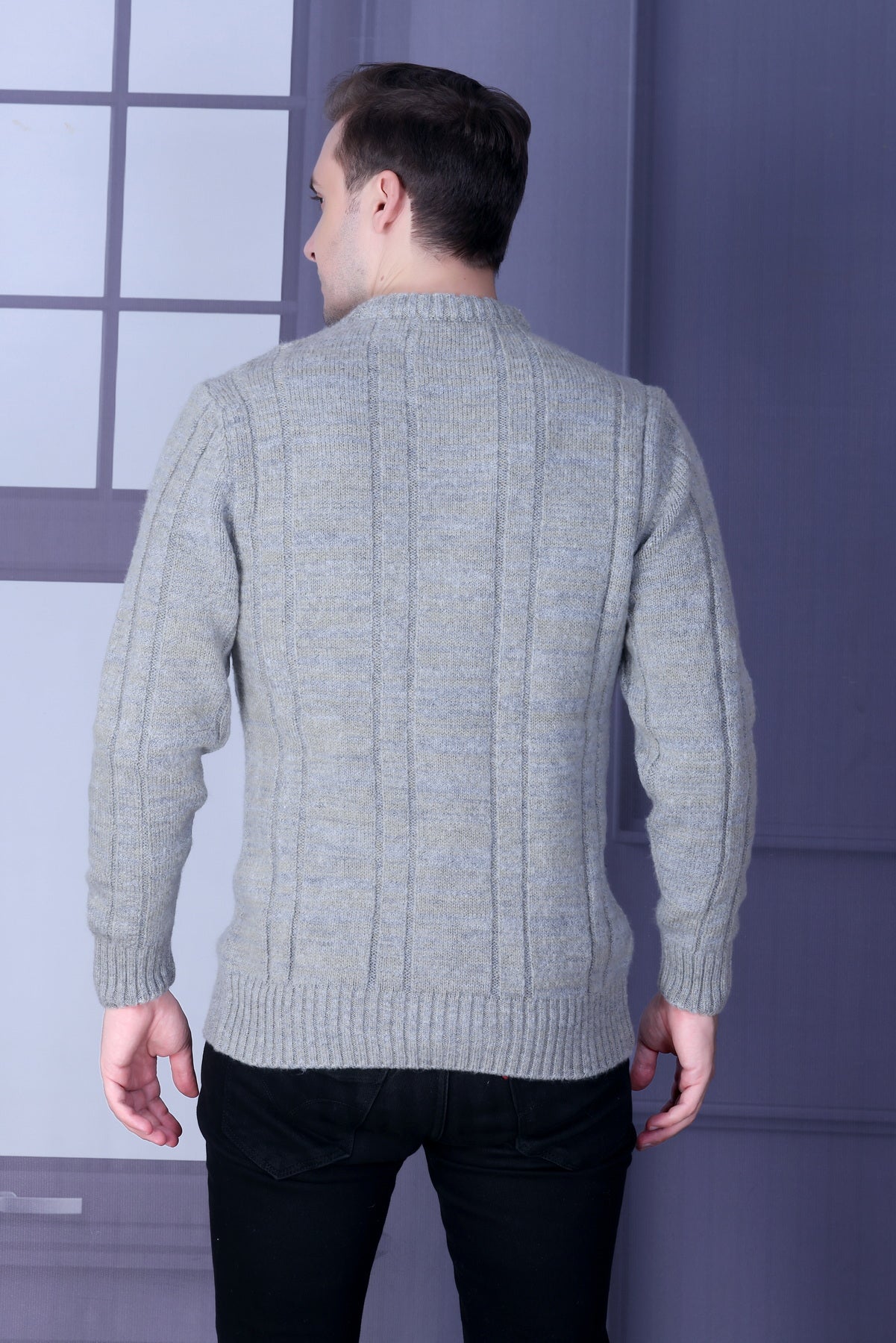 Men Self Design Round Neck Multicolor Sweater