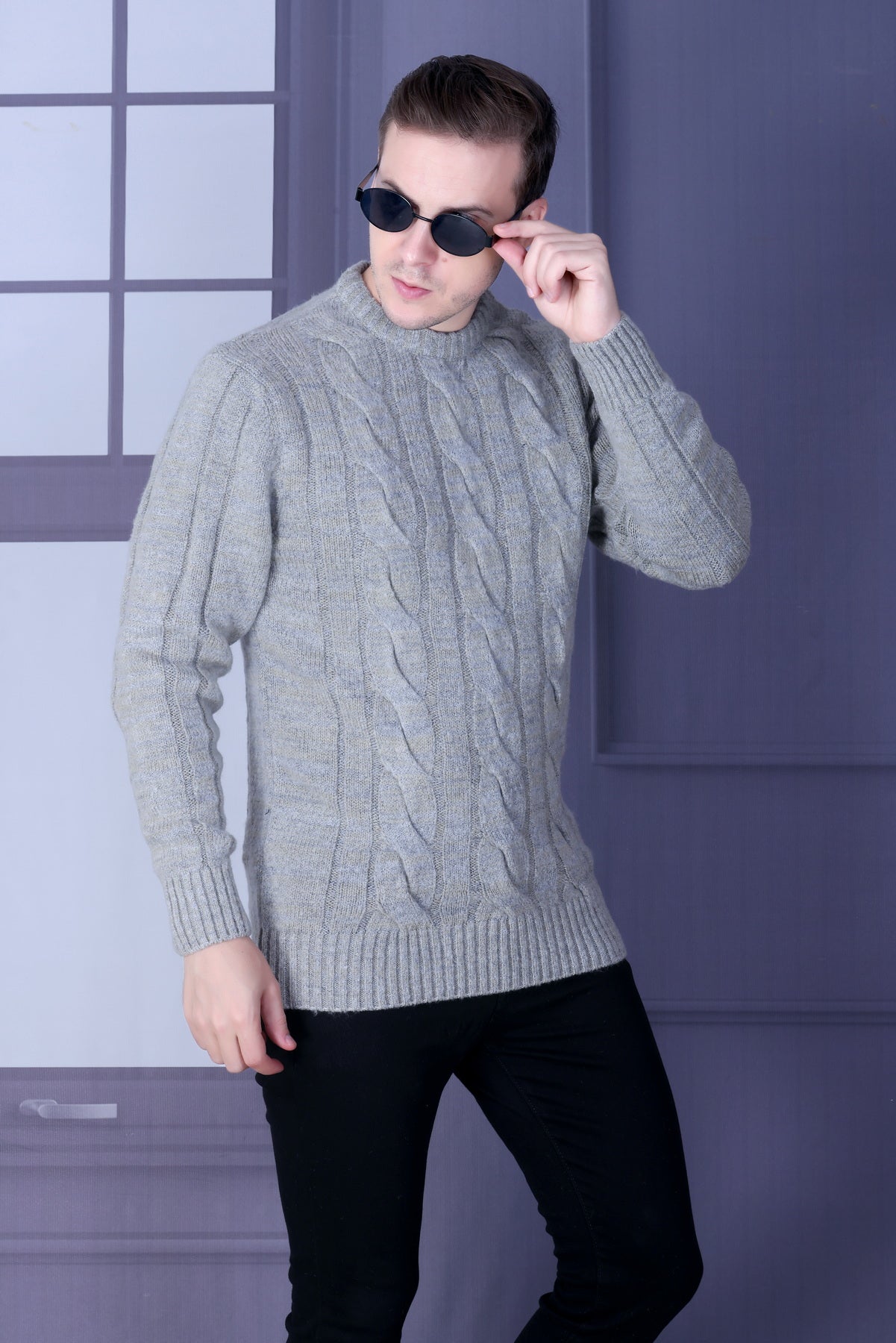 Men Self Design Round Neck Multicolor Sweater