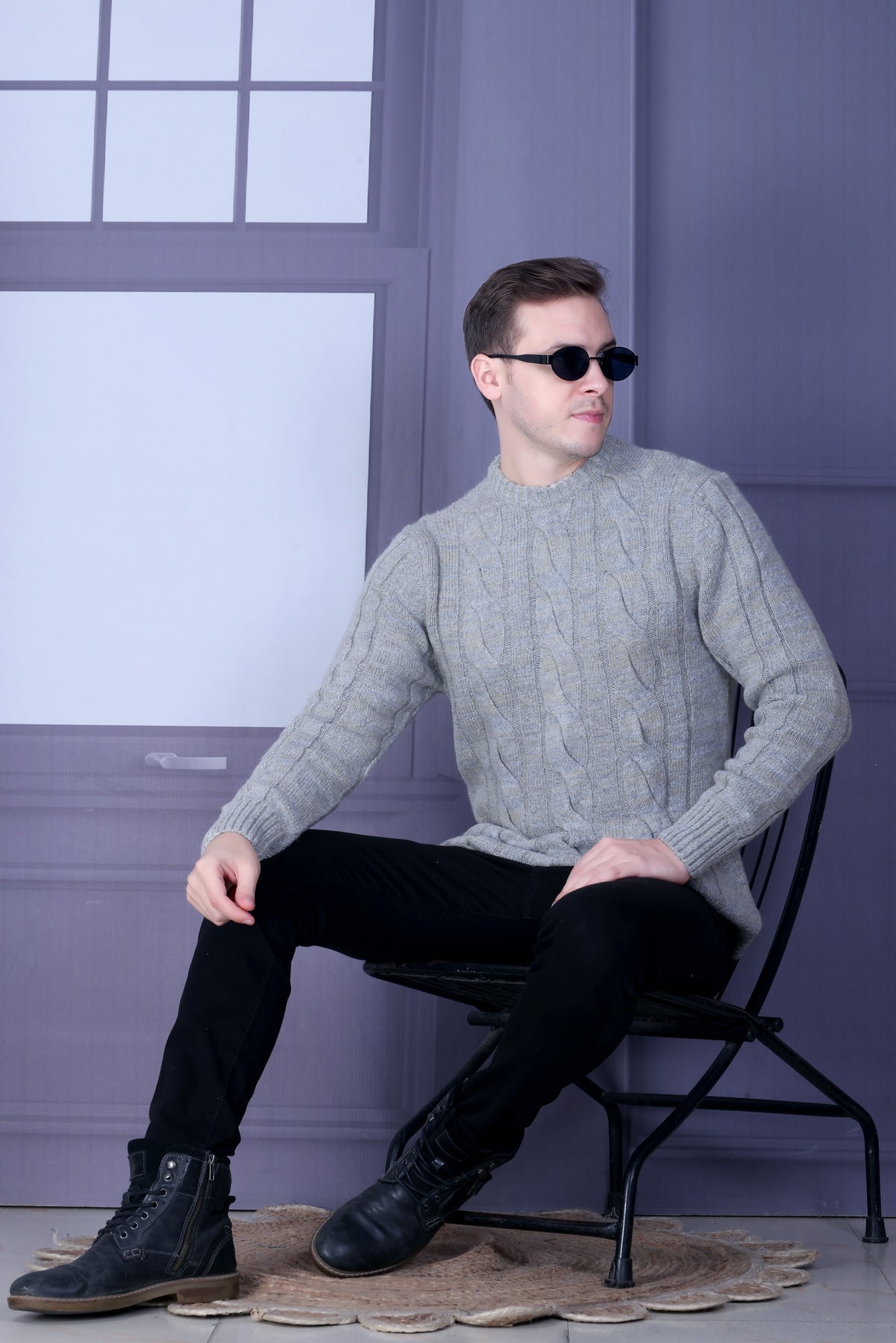 Men Self Design Round Neck Multicolor Sweater