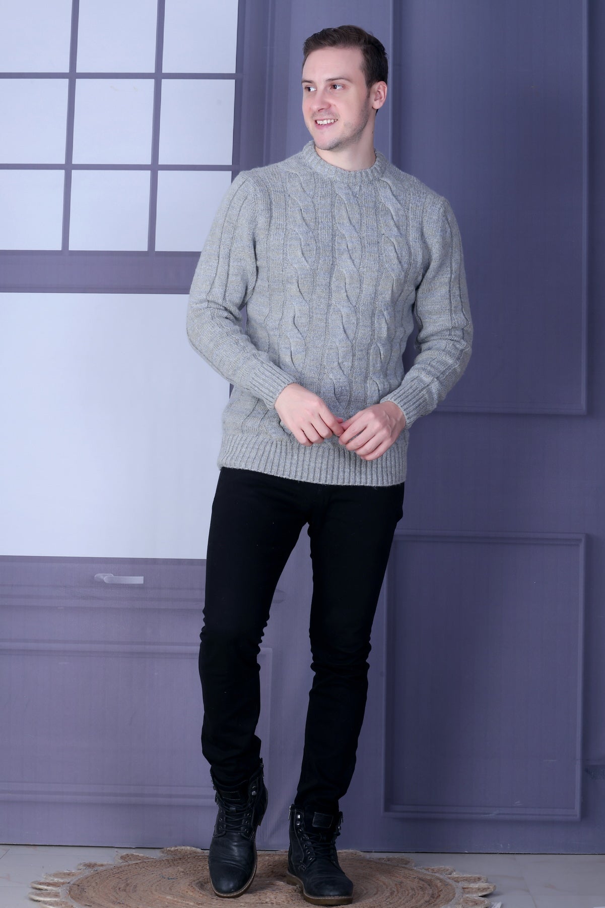 Men Self Design Round Neck Multicolor Sweater