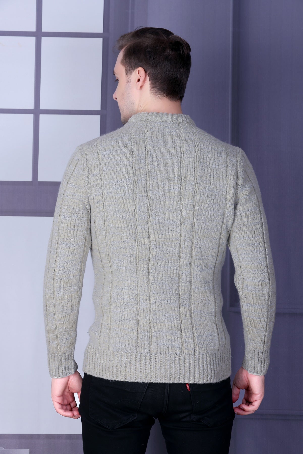 Men Self Design Round Neck Multicolor Sweater