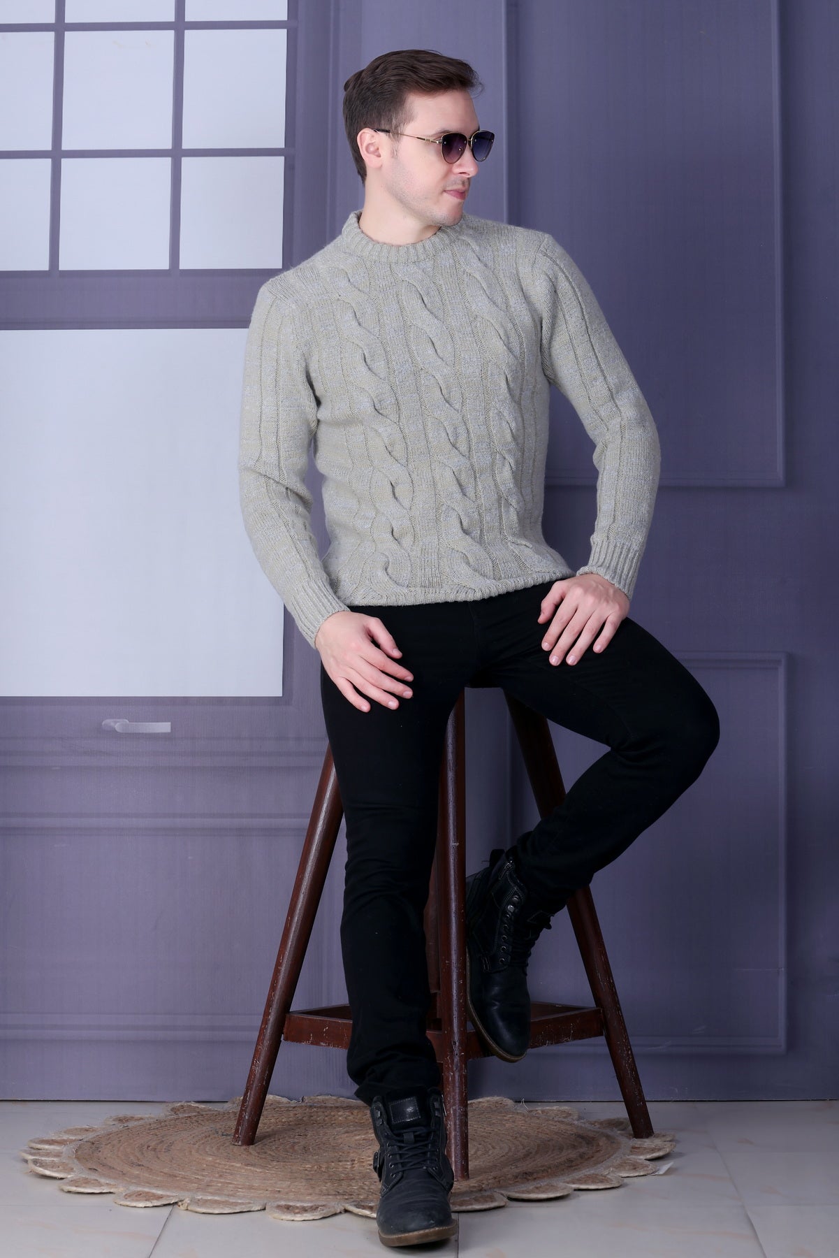 Men Self Design Round Neck Multicolor Sweater
