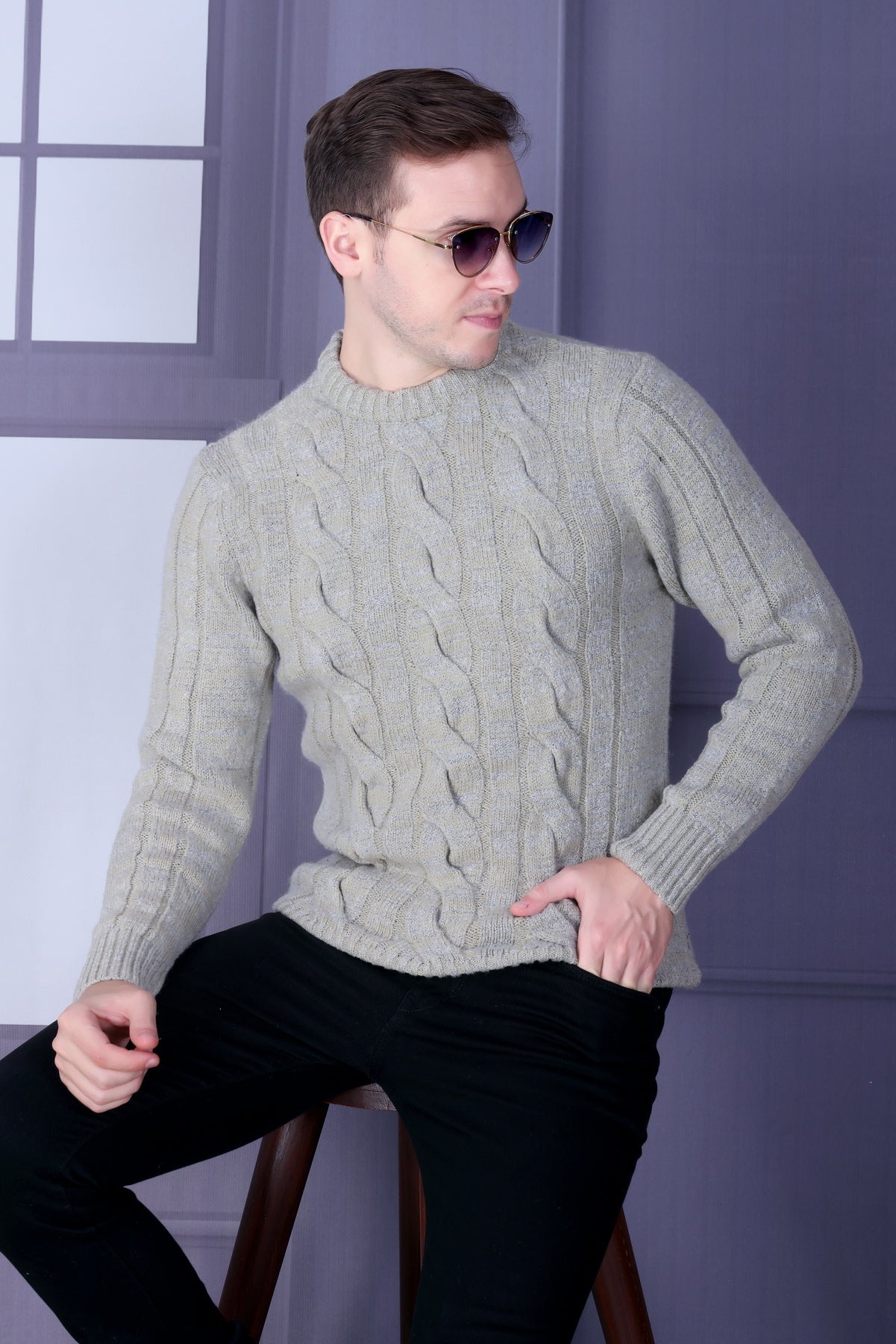 Men Self Design Round Neck Multicolor Sweater
