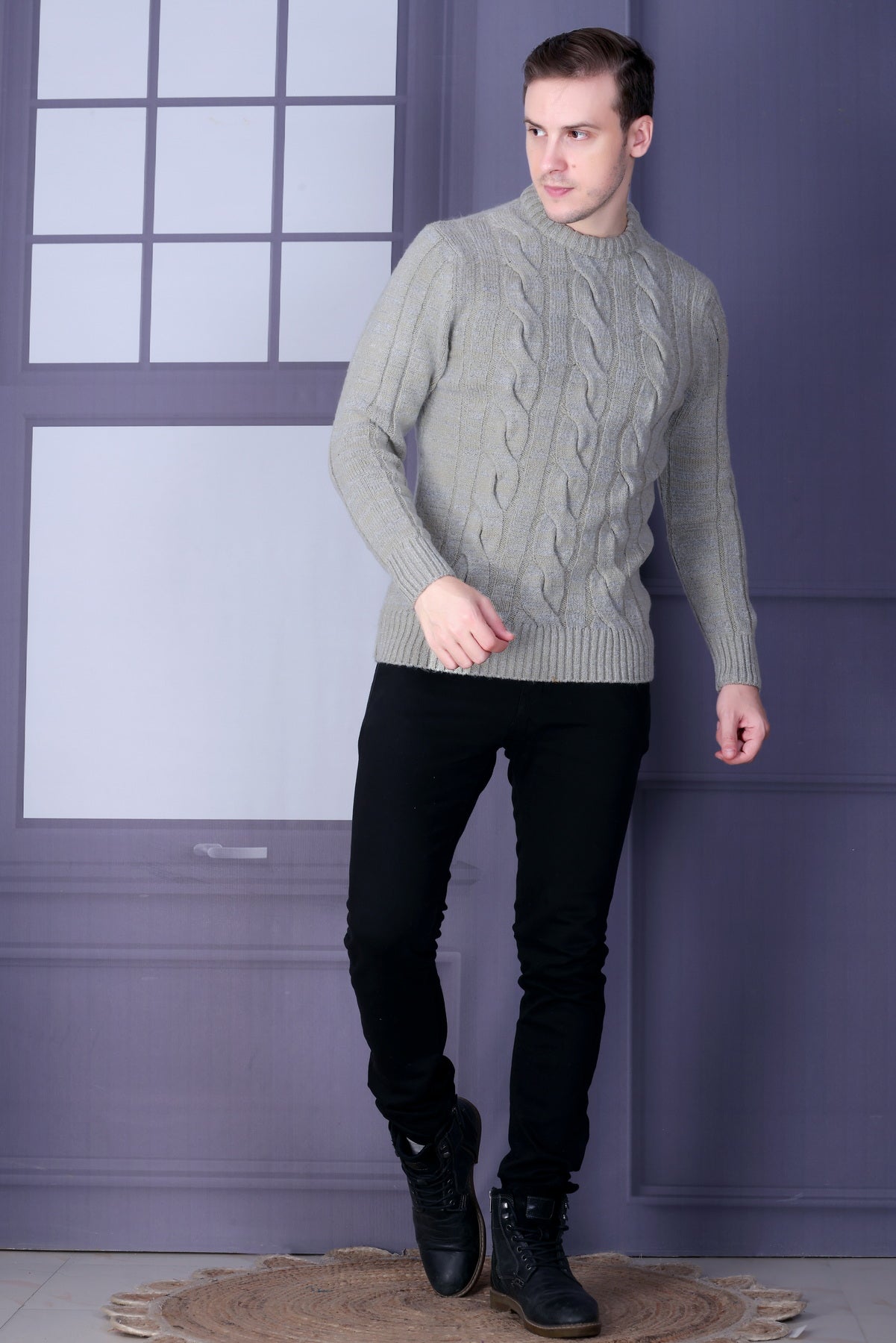 Men Self Design Round Neck Multicolor Sweater