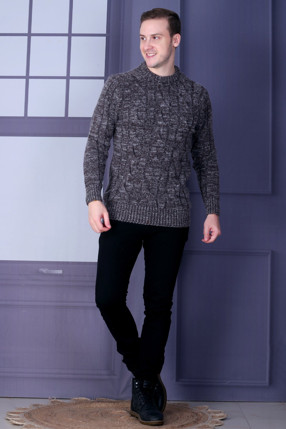 Men Self Design Round Neck Multicolor Sweater