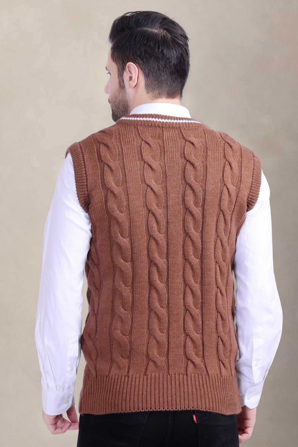 Rust Brown Cable Knit Sleeveless Sweater Vest