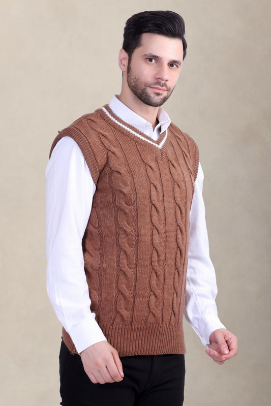 Rust Brown Cable Knit Sleeveless Sweater Vest