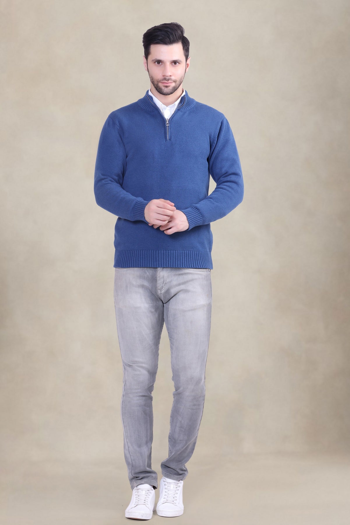 Men’s High Neck Half Zip Knitted Sweater