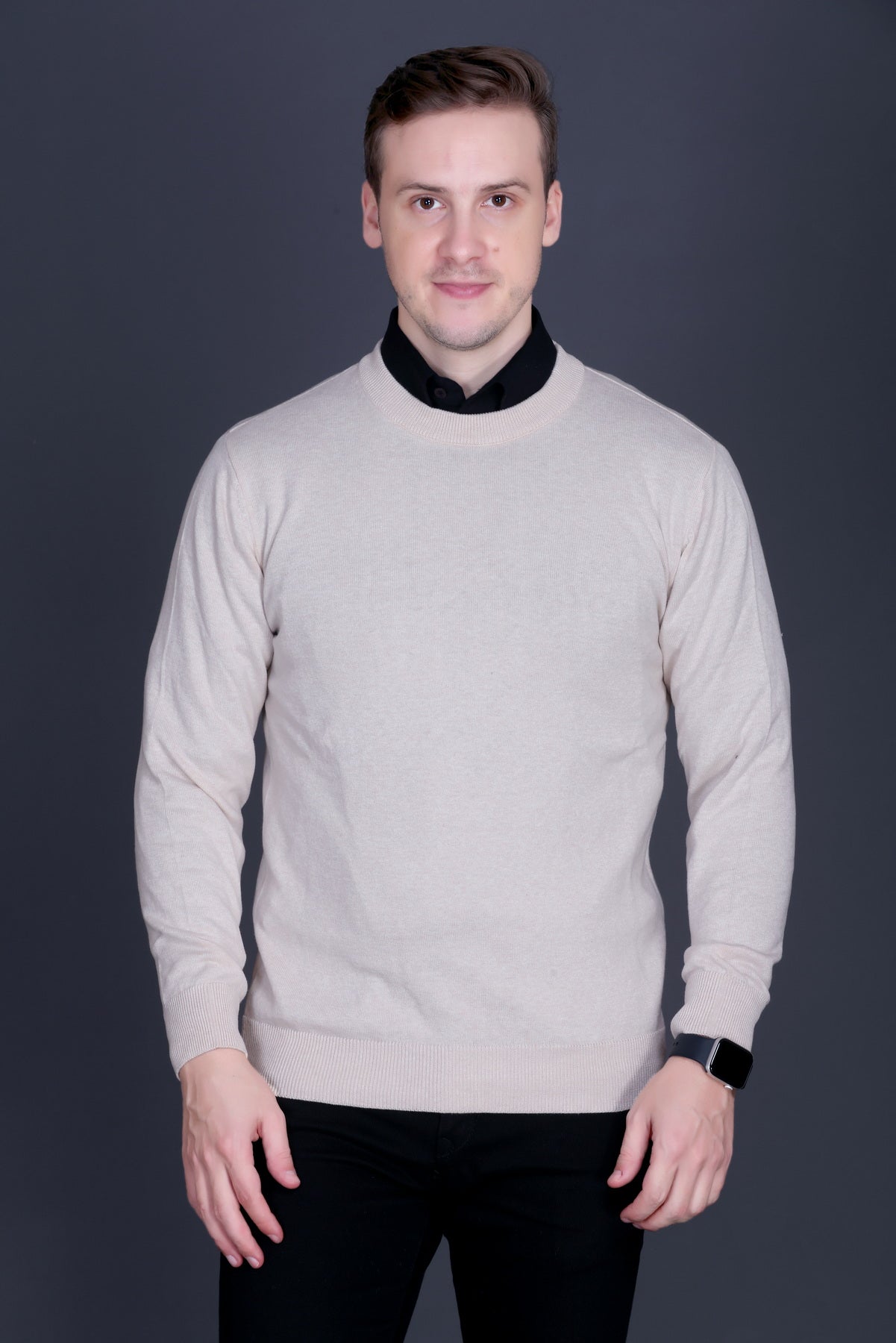 Men’s Solid Beige Knit Sweater