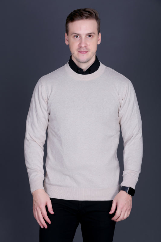 Men’s Solid Beige Knit Sweater