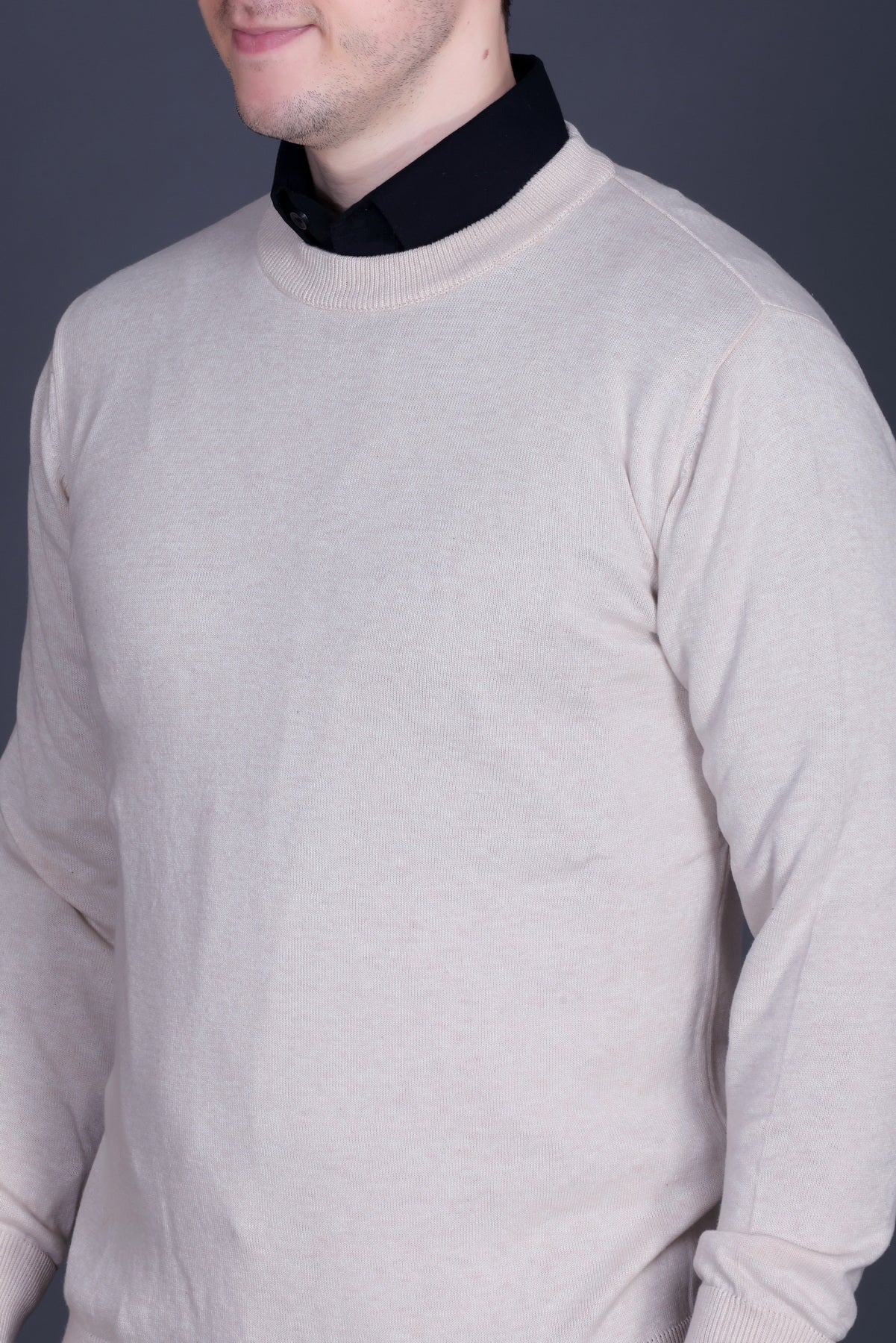 Men’s Solid Beige Knit Sweater
