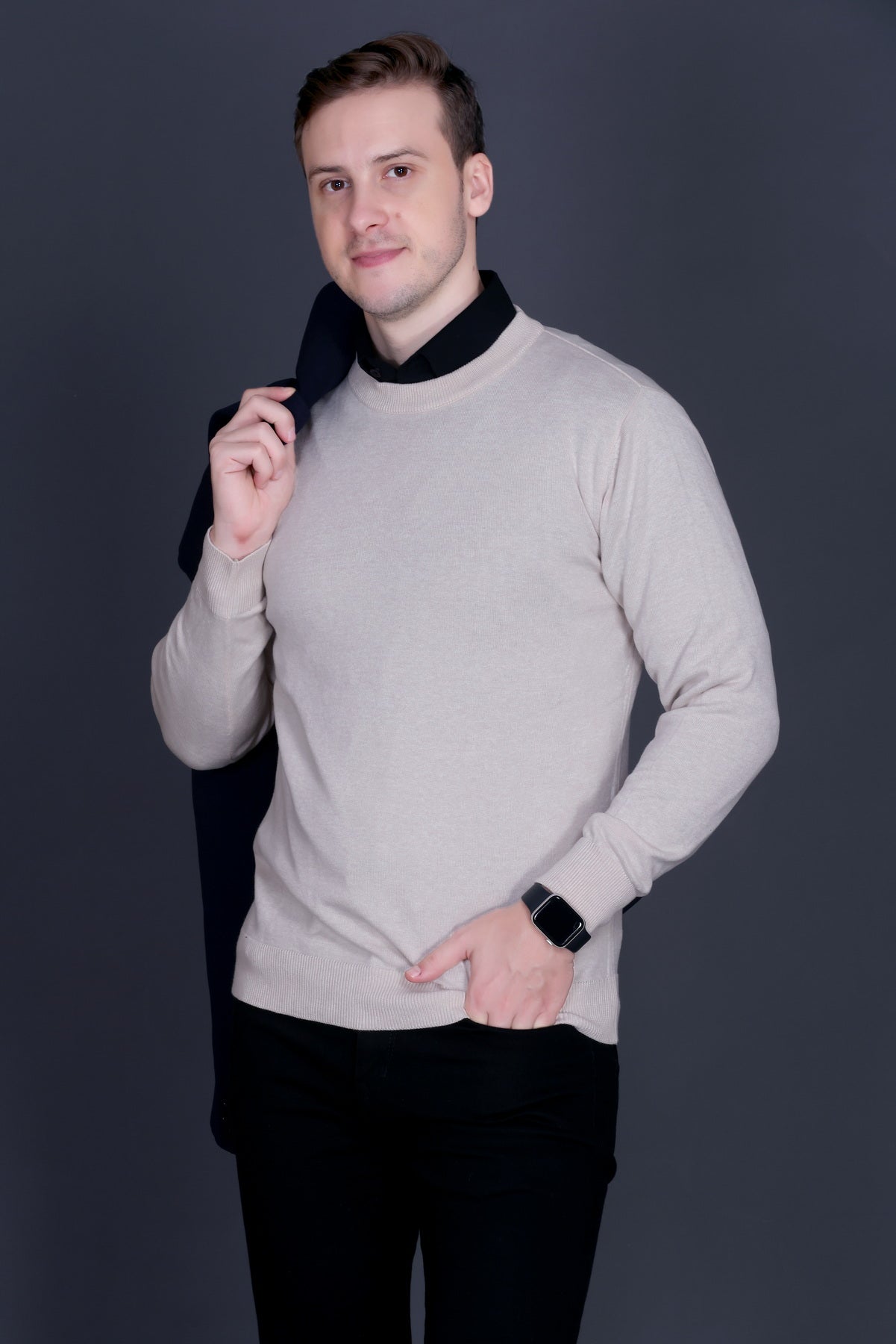 Men’s Solid Beige Knit Sweater
