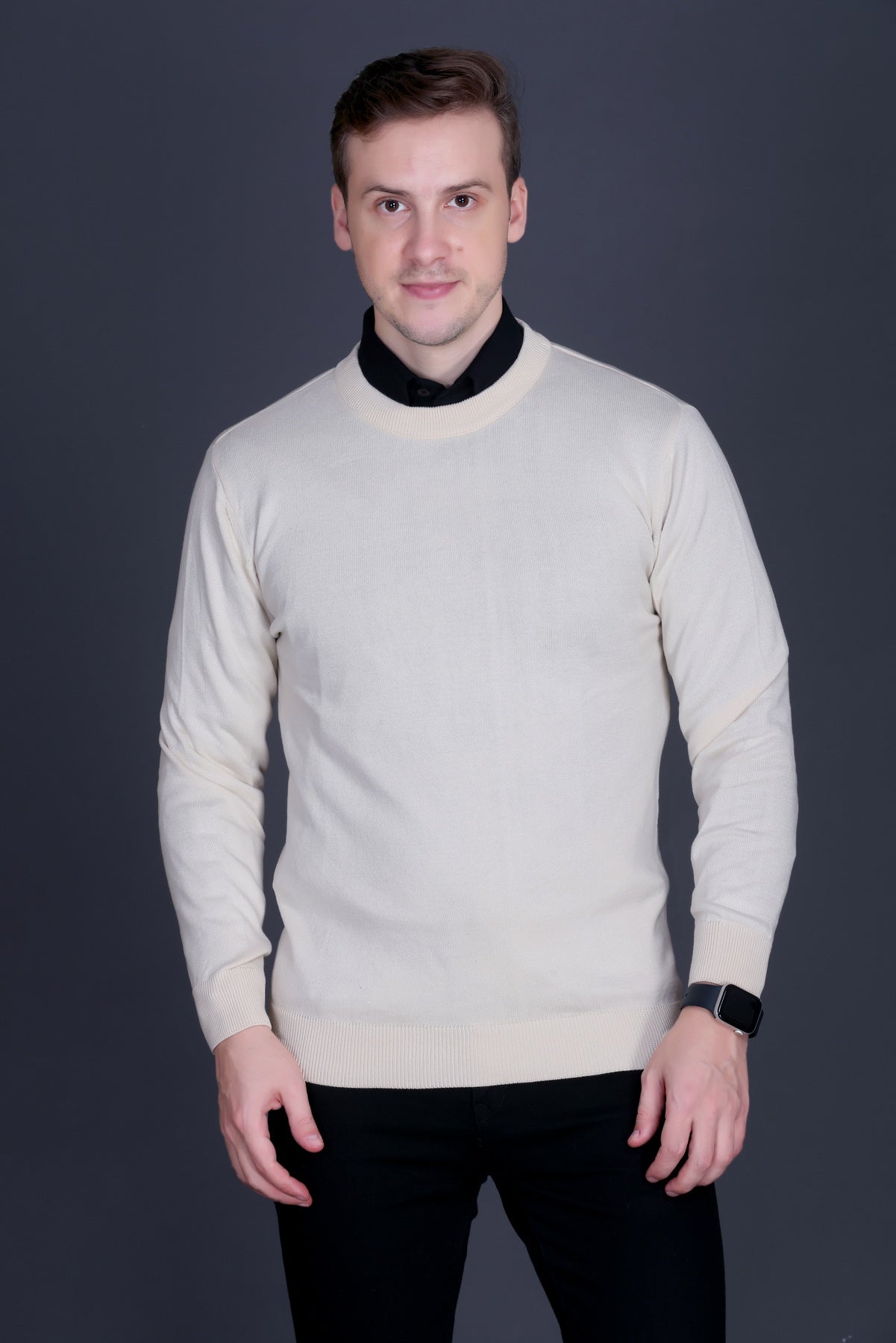 Men’s Solid Cream Knit Sweater