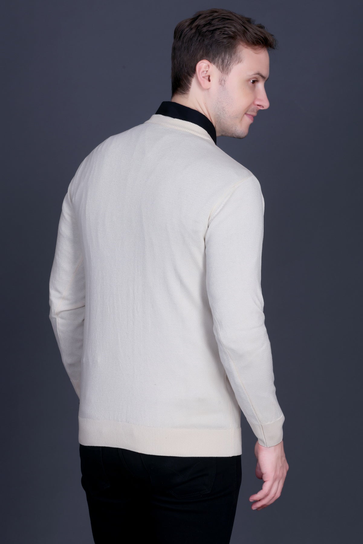 Men’s Solid Cream Knit Sweater