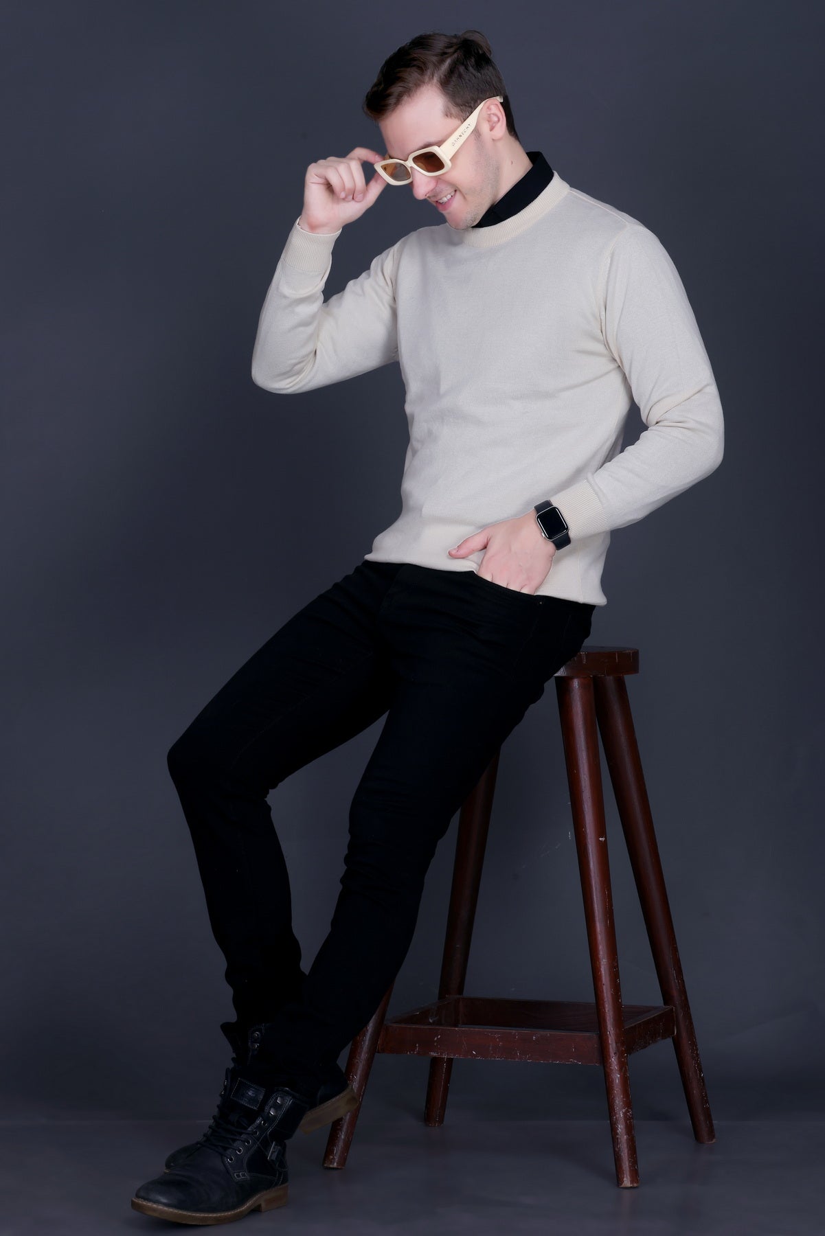 Men’s Solid Cream Knit Sweater