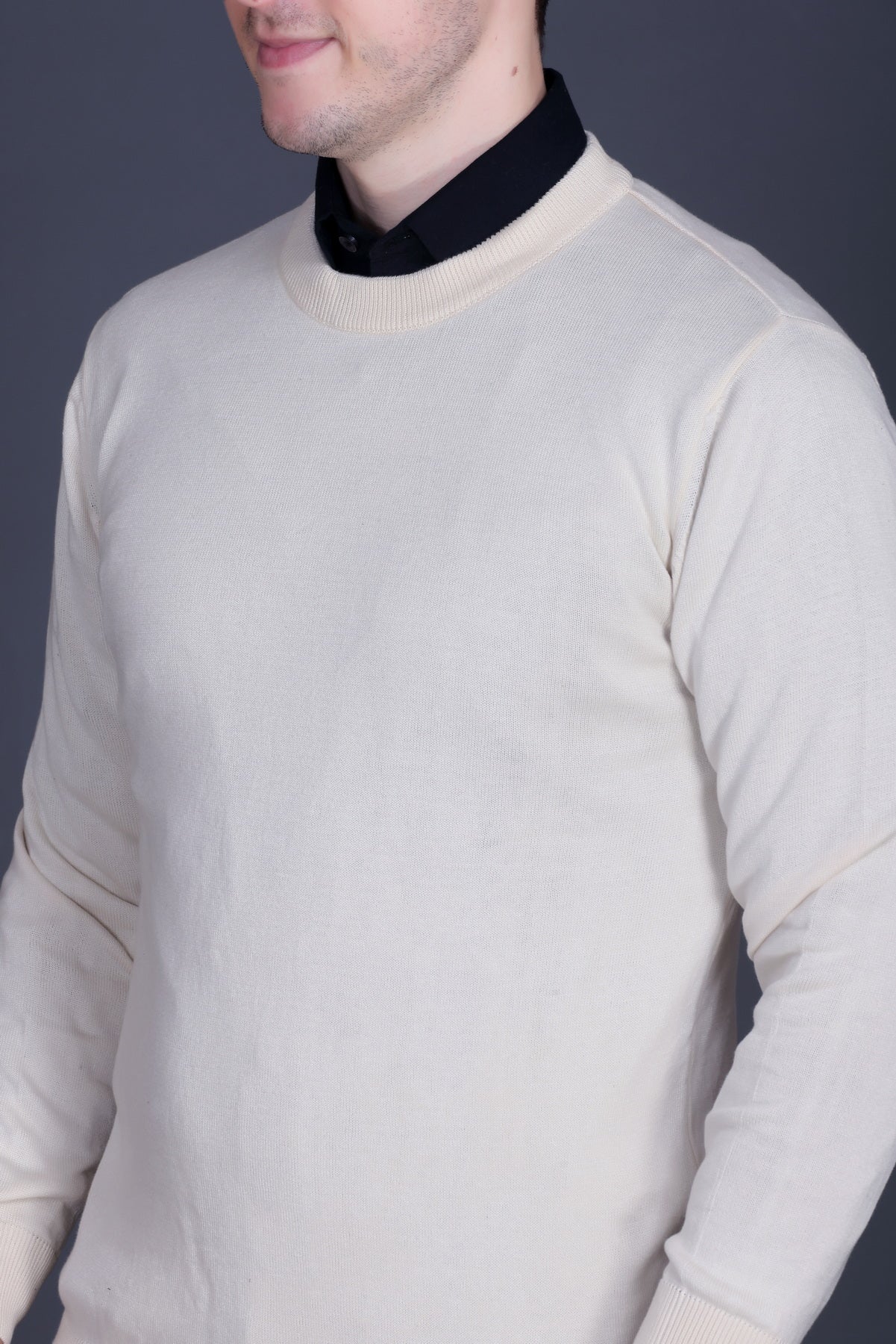 Men’s Solid Cream Knit Sweater