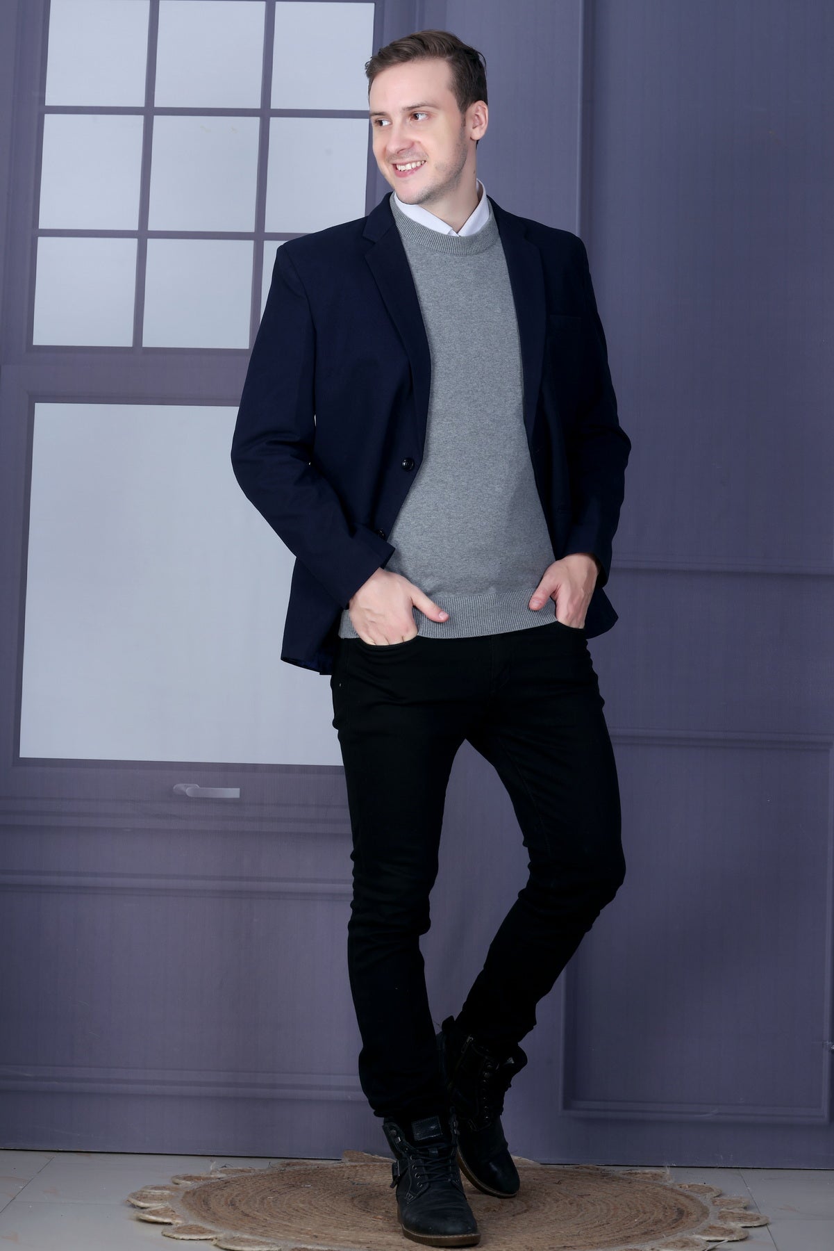 Men’s Solid  Grey Knit Sweater